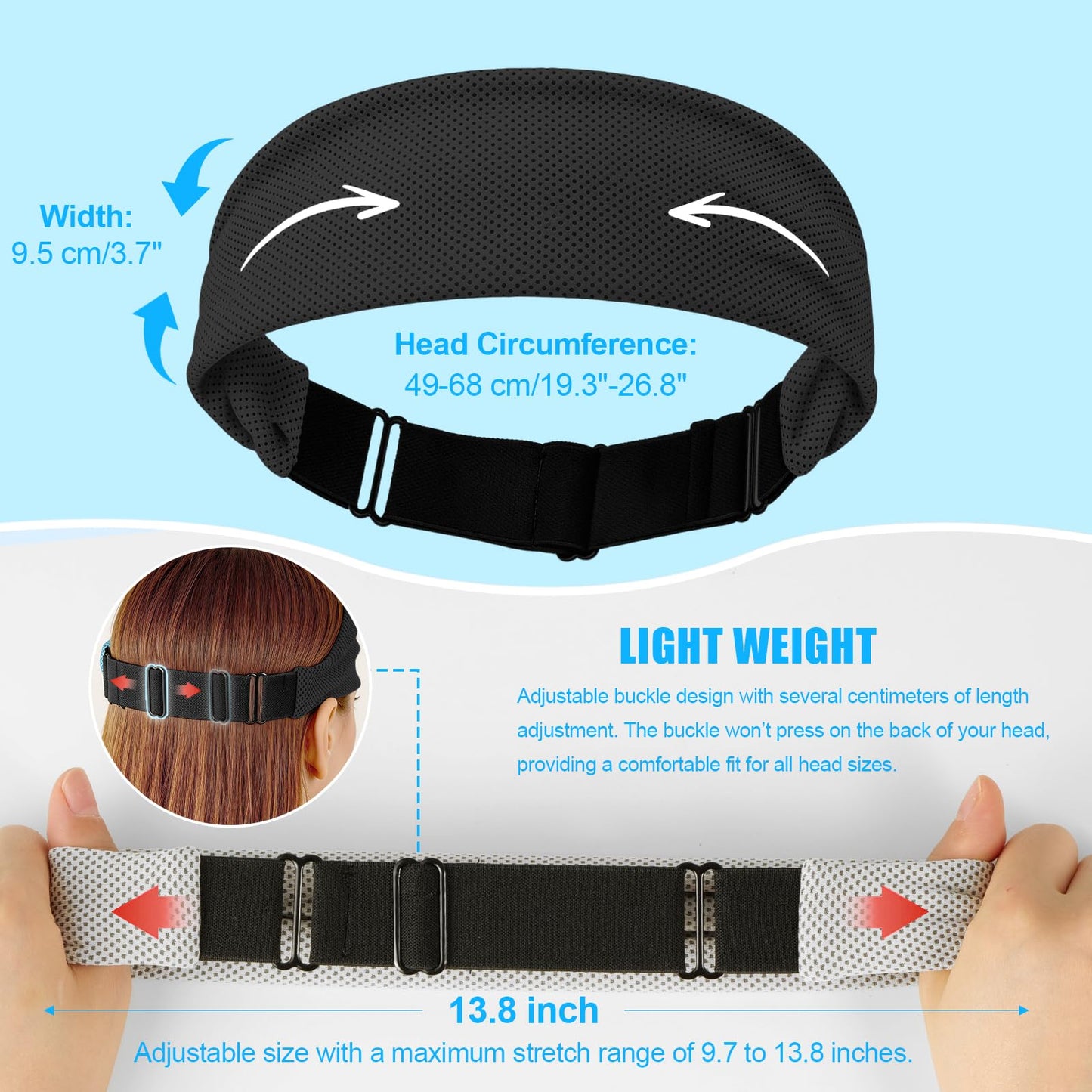 CSITE Cooling Headbands for Women&Men - Adjustable Non-Slip Sweatbands, Instant Cooling Moisture Wicking Sports Headbands for Running Yoga Fitness Gym