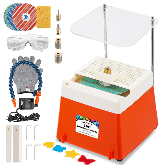 NEWTRY 3-in-1 Stained Glass Grinder, Portable Mini Grinder Machine for Curves & Angles Grinding & Drilling, Stained Glass Kit for Ceramic Polishing, Mosaics Arts & Decoration
