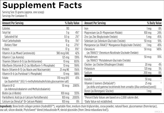 Designs for Health Pure PaleoMeal - Bone Broth Protein Powder with 17g Protein, Meal Replacement Shake Dietary Supplement with Active Folate + Chelated Minerals, Chocolate (15 Servings / 510g)
