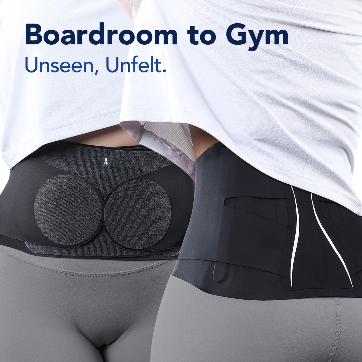 Fitomo Ultra Thin Back Brace for Women Men, Seamless Yoga Fabric for All Day Comfort, Slim-Fit, Wear under Clothes, Removable Lumbar Pad for Lower Back Pain, Sciatica, Posture, Lifting, Black, Size S