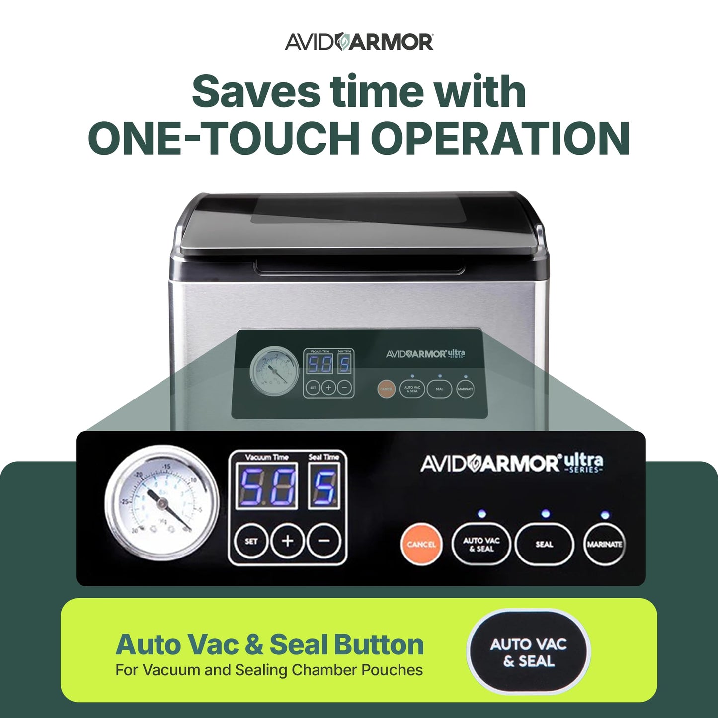 Avid Armor USV32 Chamber Vacuum Sealer Machine – 11.5" Sealing Bar, Glass Lid, Seal Meats, Soups, Sauces & Liquids, Marinate in Minutes, Sous Vide Ready, Accessory Hose Included, Stainless Steel