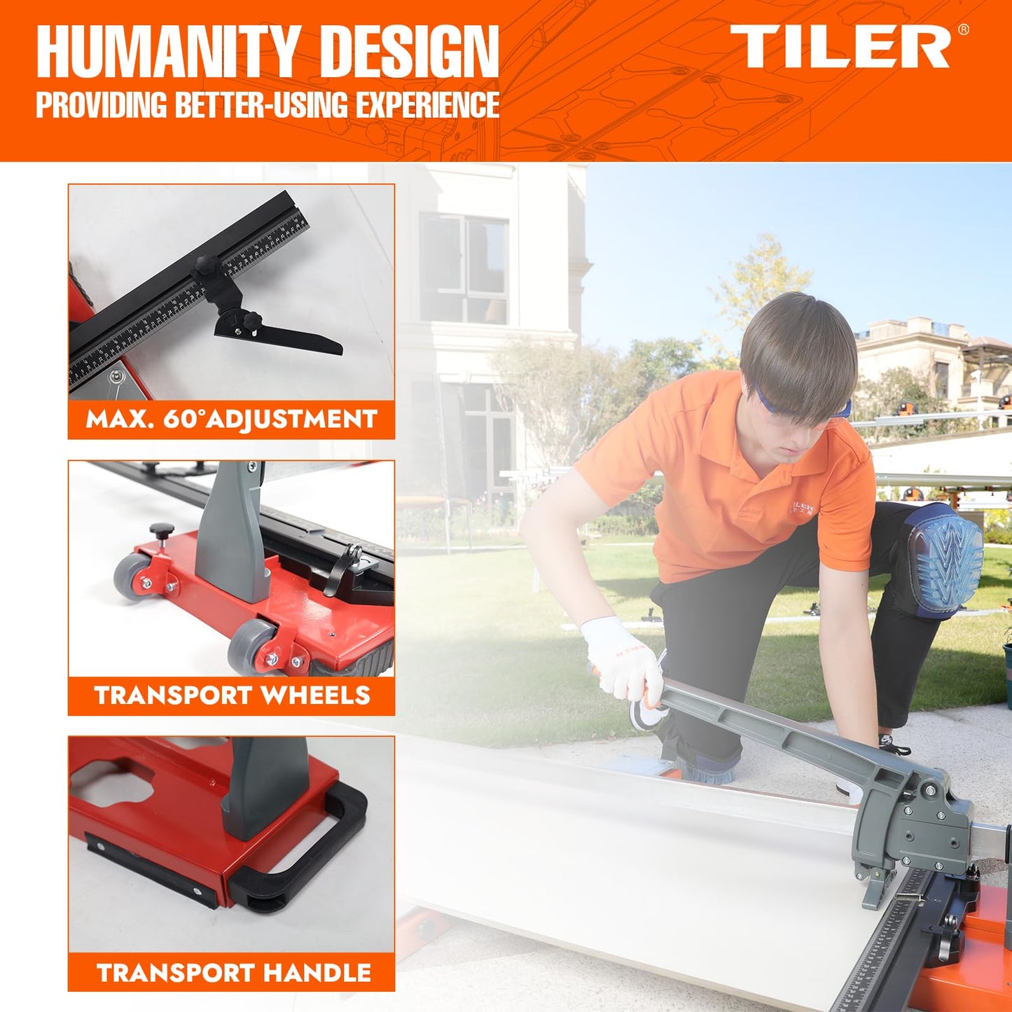 TILER 52 inch Large Format Manual Tile Cutter, Professional Porcelain Ceramic Speedy Rocket Tile Cutter with Transport Handle and Wheels, Steel Wide base, Movable Extension Arm 8102G-3Y