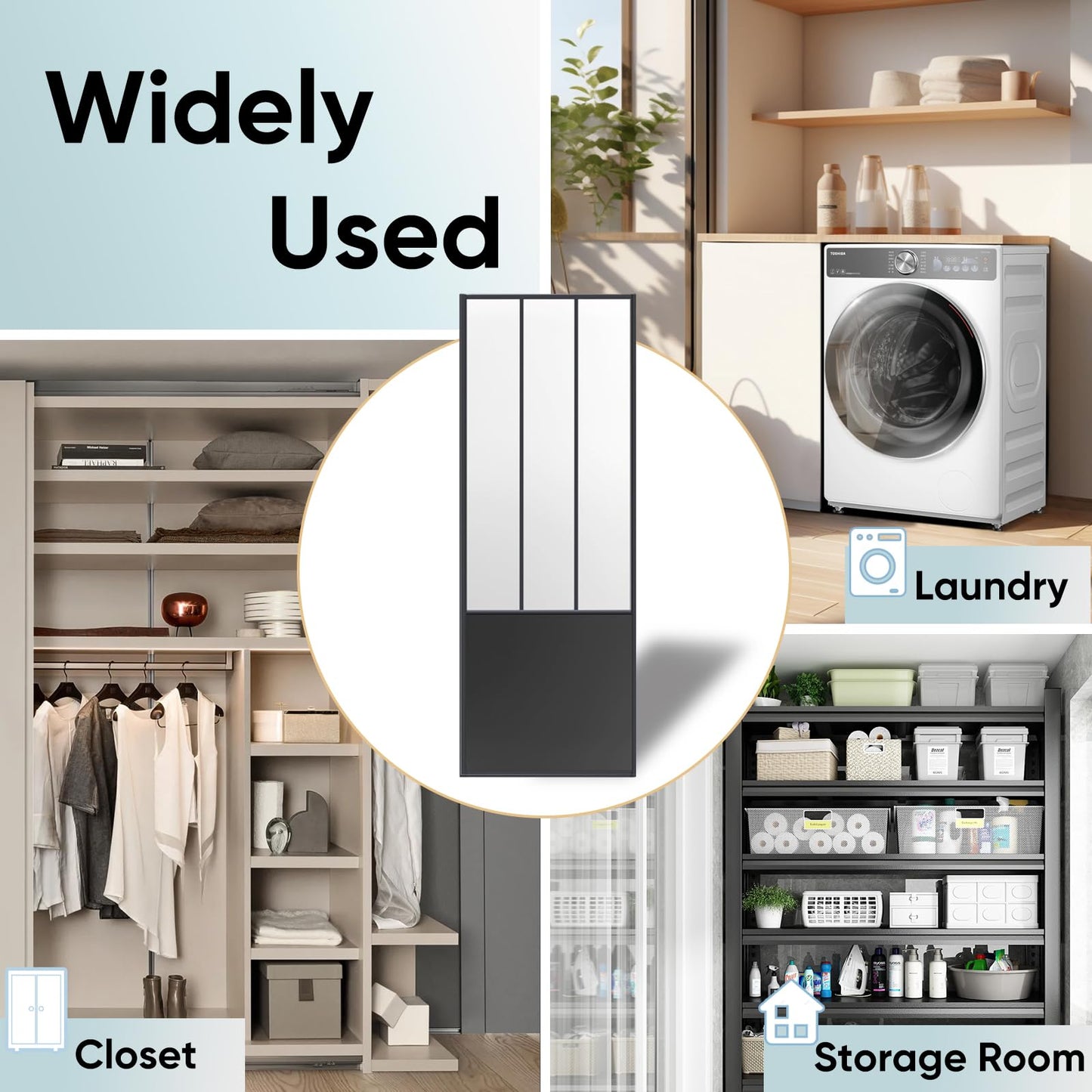 JUBEST Sliding Closet Door 72 x 80", Black Farmhouse Sliding Door with Top & Bottom Track Kits, Preassembled Frosted Glass Bypass Closet Door, Easy to Install