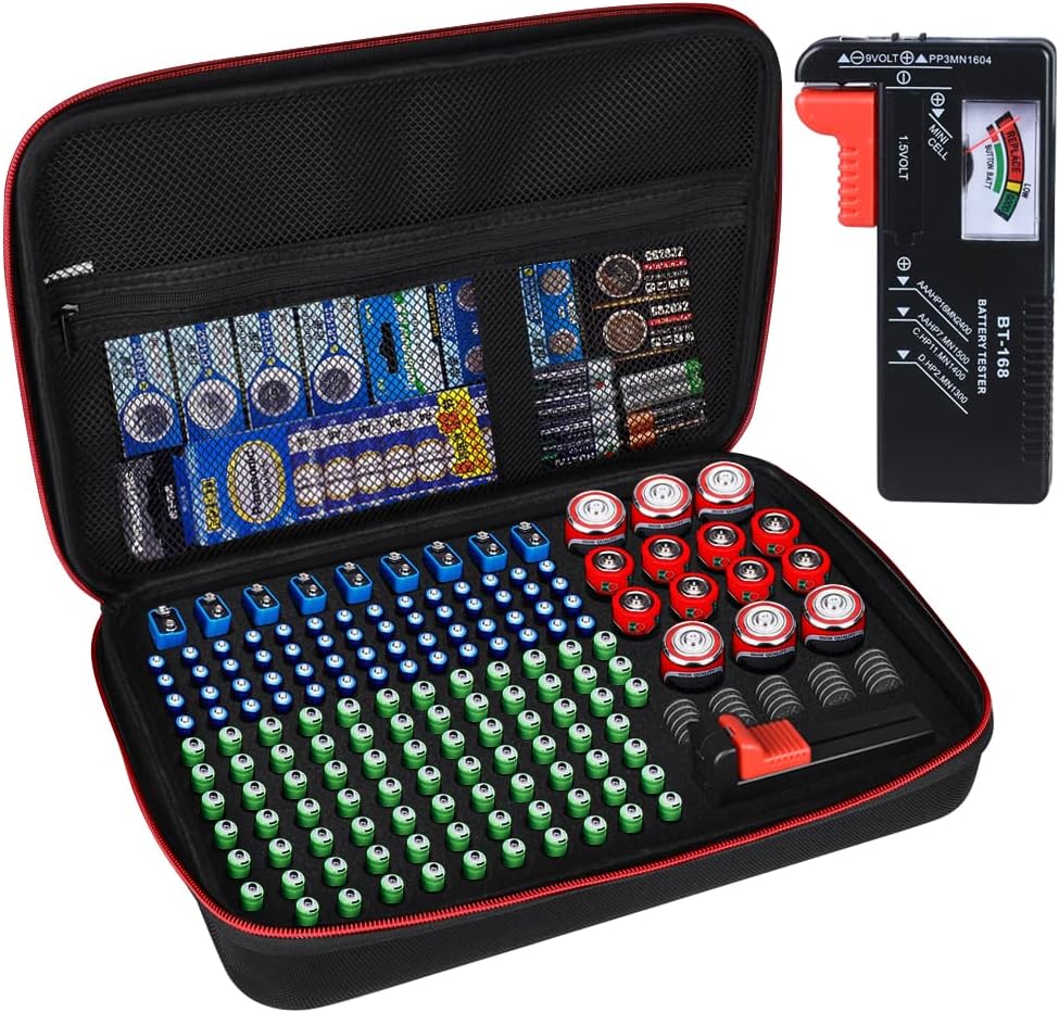 BT-168 200+ 9V Battery Organizer Storage Box with Tester, Battery Vault Case Fireproof Waterproof Explosionproof Holder