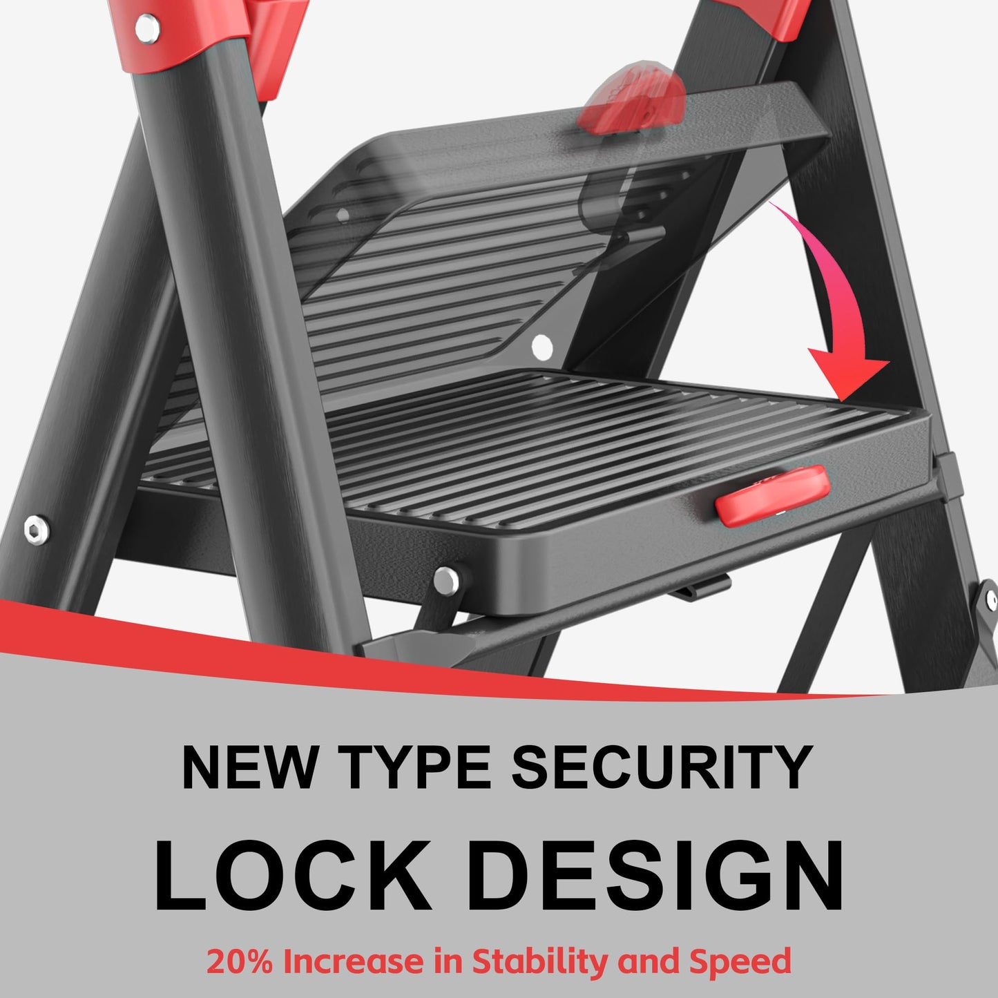 DIAMONDFORGE 6-Step Folding Step Stool Ladder with Handle, Anti-Slip Wide Pedals & Feet, 800lbs Capacity Sturdy Ladder for Home Kitchen Adults, Black Red
