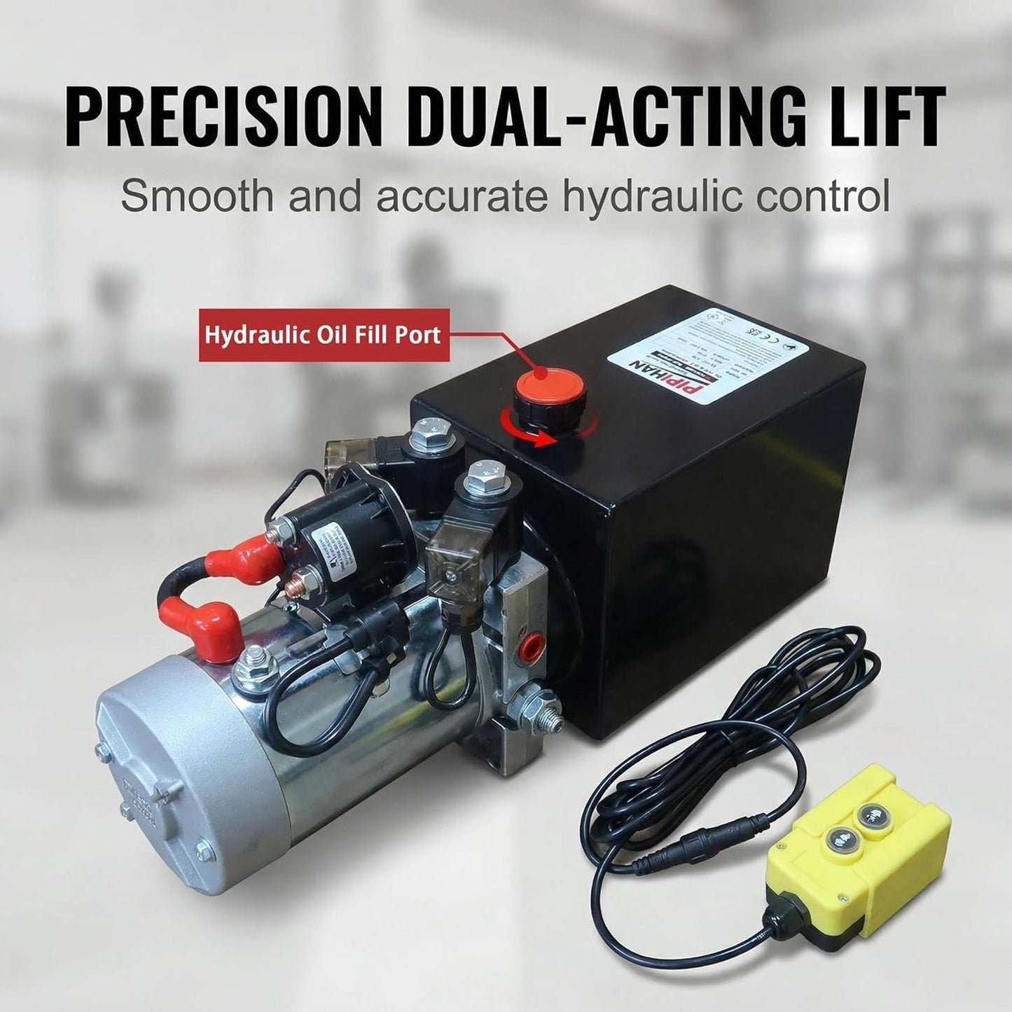 Double Acting Hydraulic Pump 15 Quart Hydraulic Power Units 12V DC Hydraulic Pump SAE#6 Connector for Dump Trailer Car Lifting