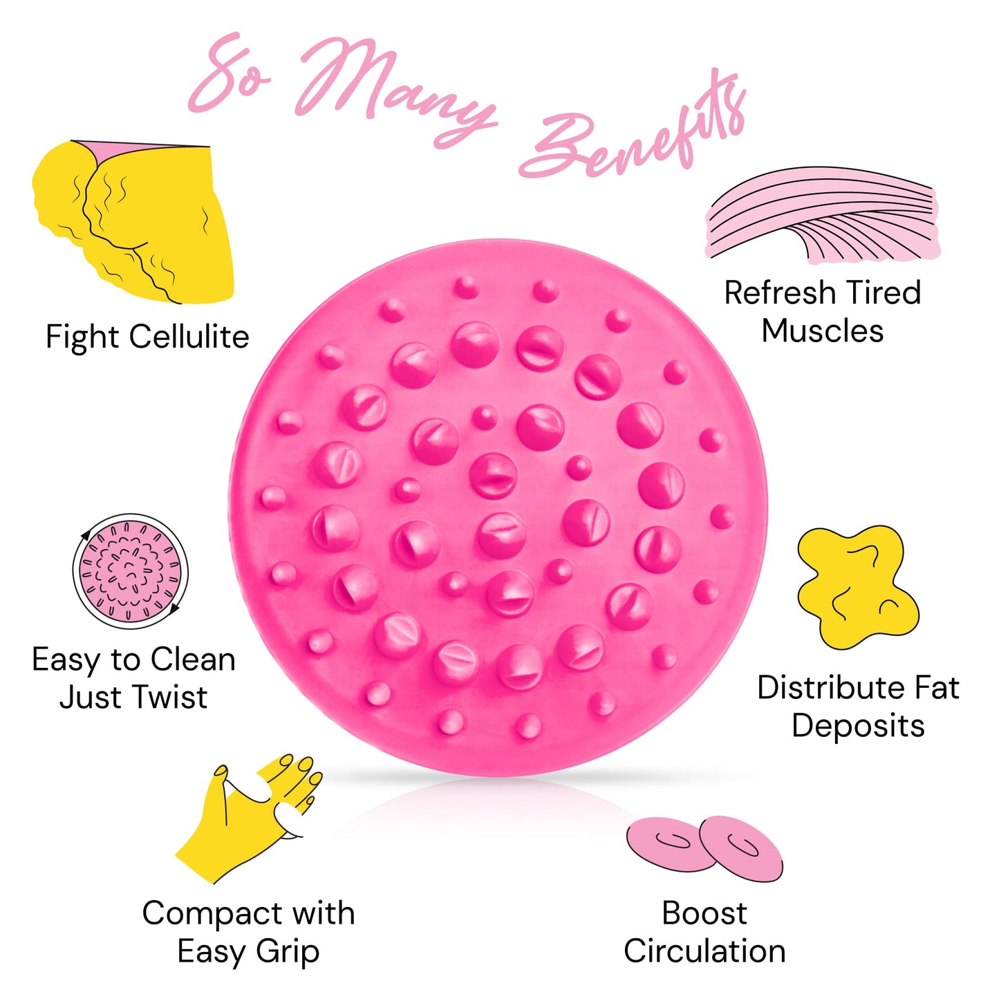 Scala Silicone Cellulite Massager, Bath Shower Scrubber Accessories, Bathroom Toys, Cellulite Remover, Body Massager Tool, Exfoliator, Fat Roller Use with Creams and Oils, Pink