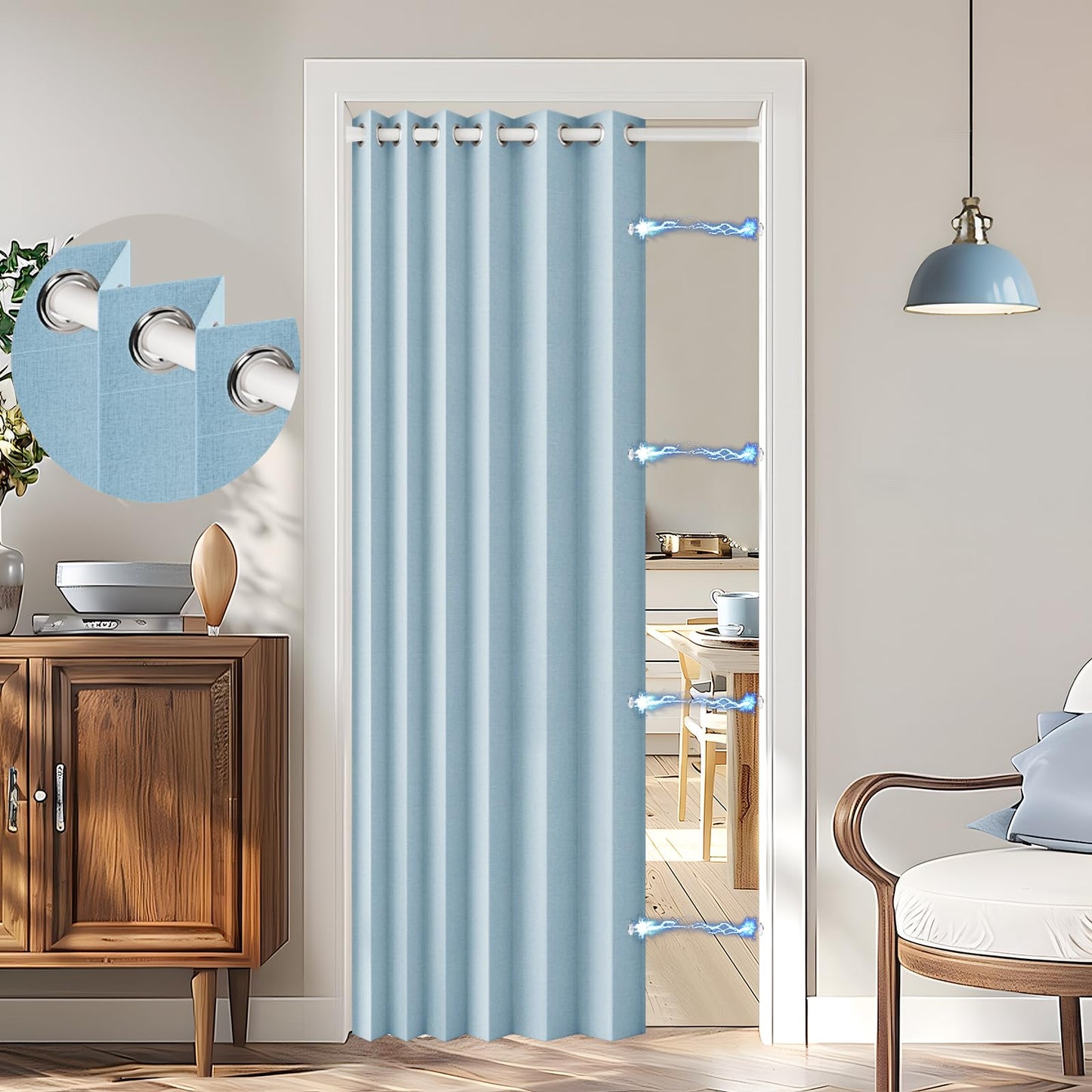HMYI 100% Blackout Magnetic Curtain for Closet Door, Accordion Folding Door Curtain for Doorway/Laundry/Pantry/Hallway, 1 Panel, W45 x L80, Blue