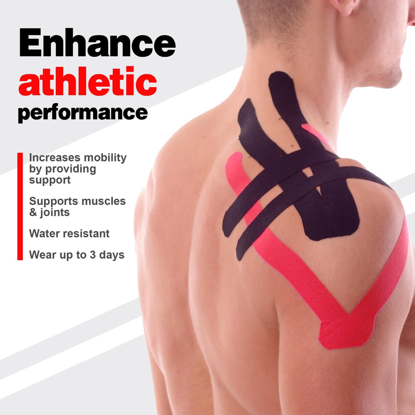 AZEN 3 Rolls Kinesiology Tape, 16.4 ft Waterproof Kinetic Tape for Joints Support and Muscle Pain Relief, Uncut Muscle Tape, Knee Tape, Athletic Tape - Black