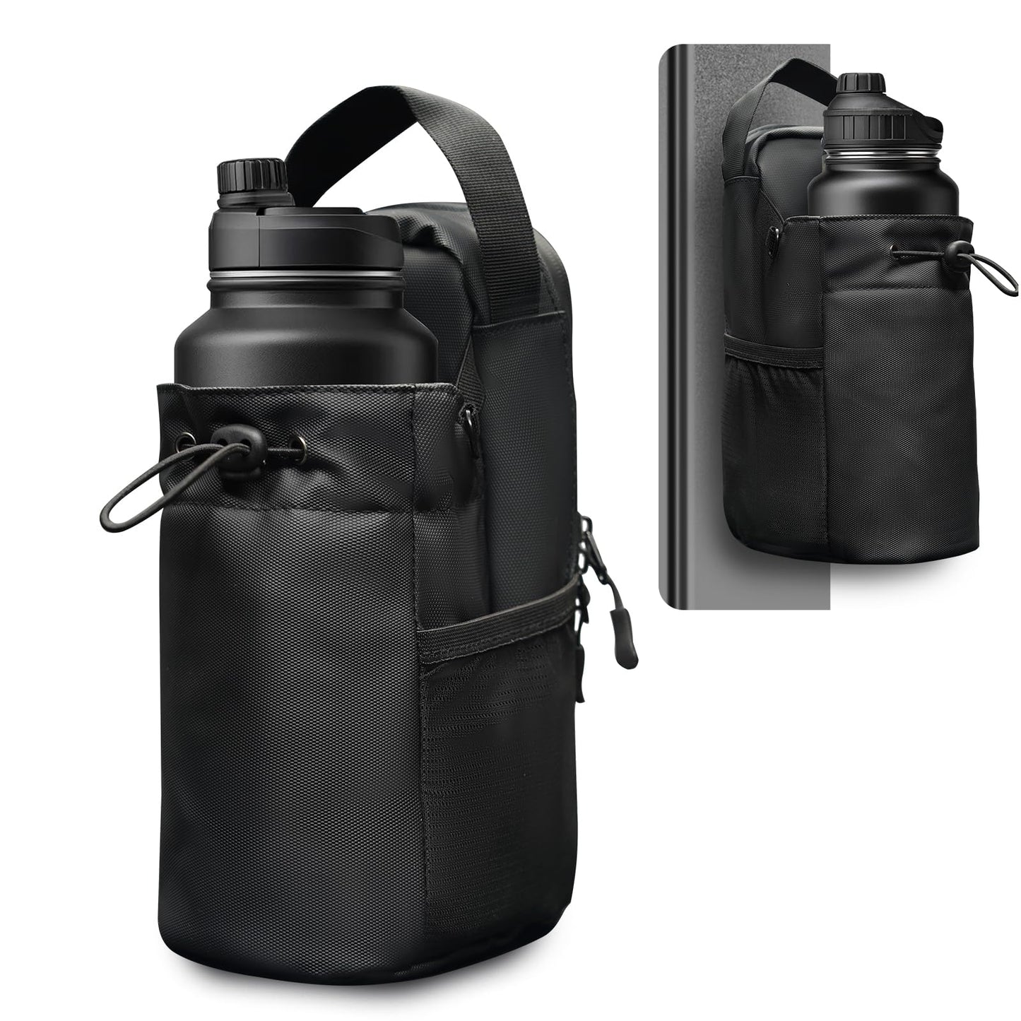 seektik Magnetic Gym Bag for Women and Men, Magnetic Water Bottle Holder with Strap and Phone Pocket (Black)