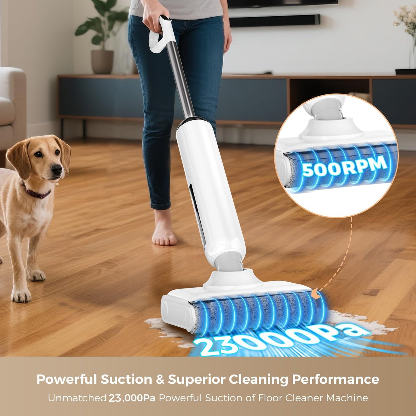 HABIUBIU Wet Dry Vacuum Cleaner, 23KPa Vacuum and Mop Combo, 180° Lay-Flat Design with Edge Cleaning, Self-Cleaning Vacuum Mop for Hard Floors, Up to 35 Min Runtime, LED Display & Voice Prompts