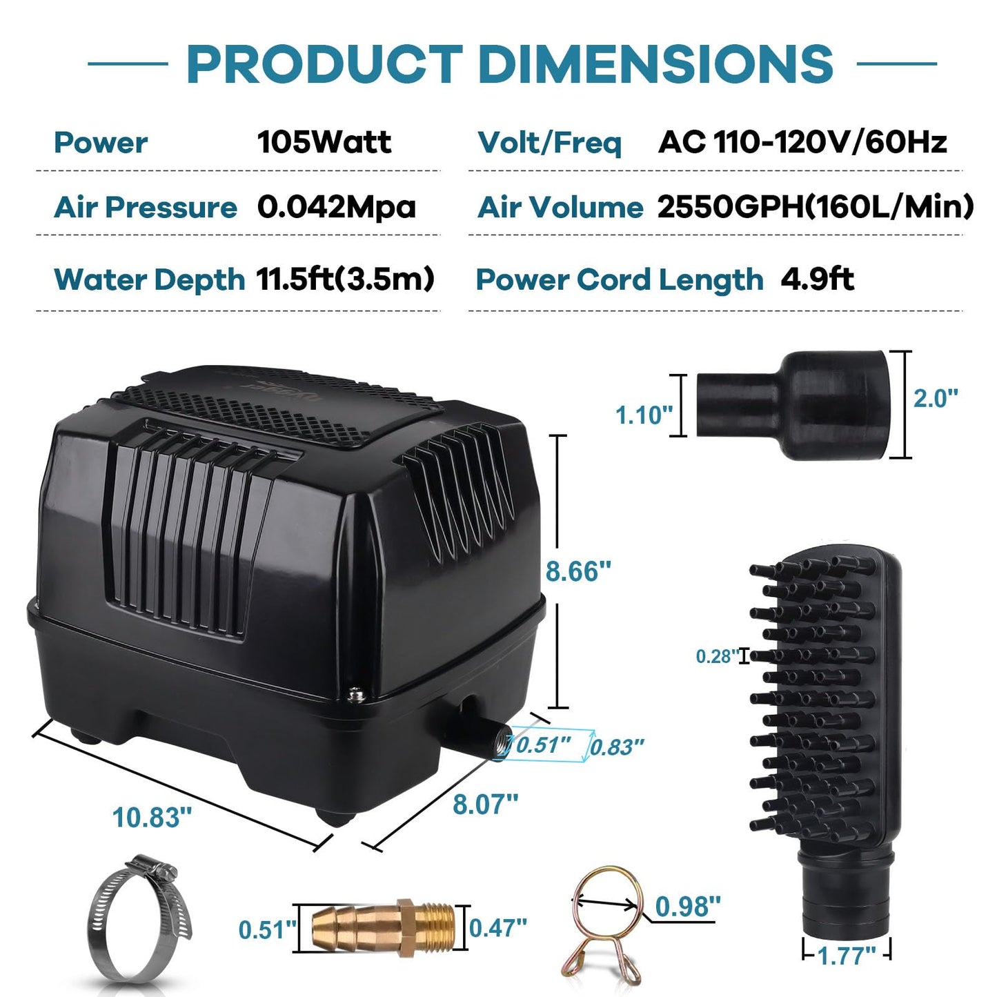 Hygger Linear Air Pump - Powerful & Quiet Commercial Pond Aerator for Koi Ponds, Fish Farms & Aquariums