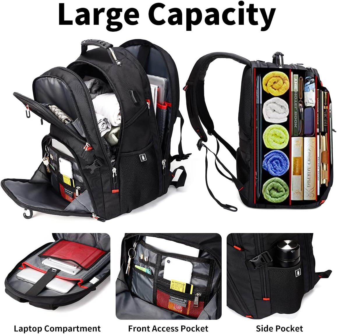 SHRRADOO 50L Backpack Backpack 17 Inch Extra Large Travel Laptop with combination lock, College High School Airline