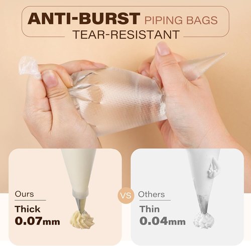 LotFancy 10-Inch Tipless Piping Bags - 500 Pcs Non-Slip Disposable Pastry Bags for Cake Decorating