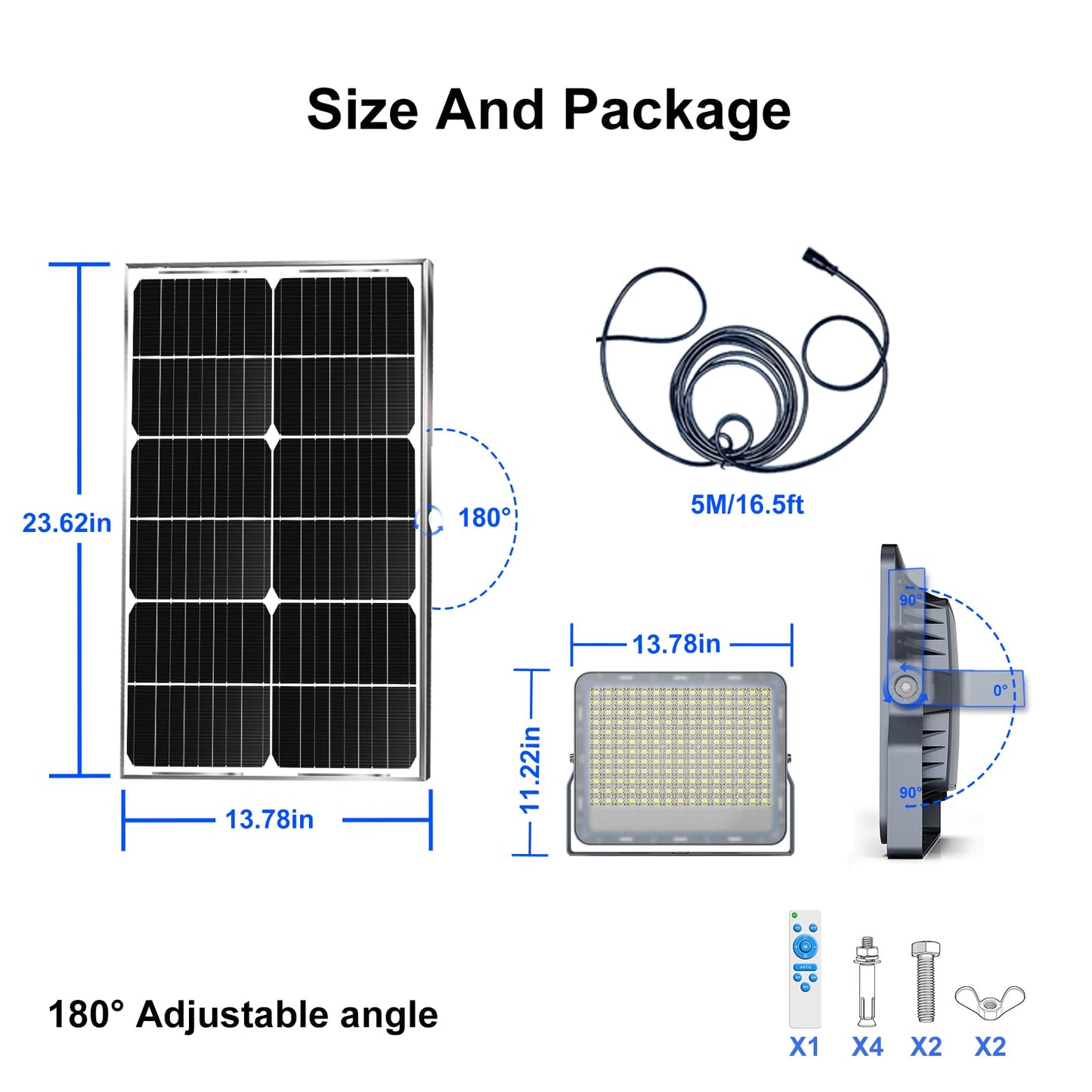 Gebosun 2 Pack 300W Solar Flood Light Outdoor, 24000LM LED Solar Security Light, IP67 Waterproof Dusk to Dawn Solar Light with Remote Control, Bright Solar Yard Light for Garage Garden Farm