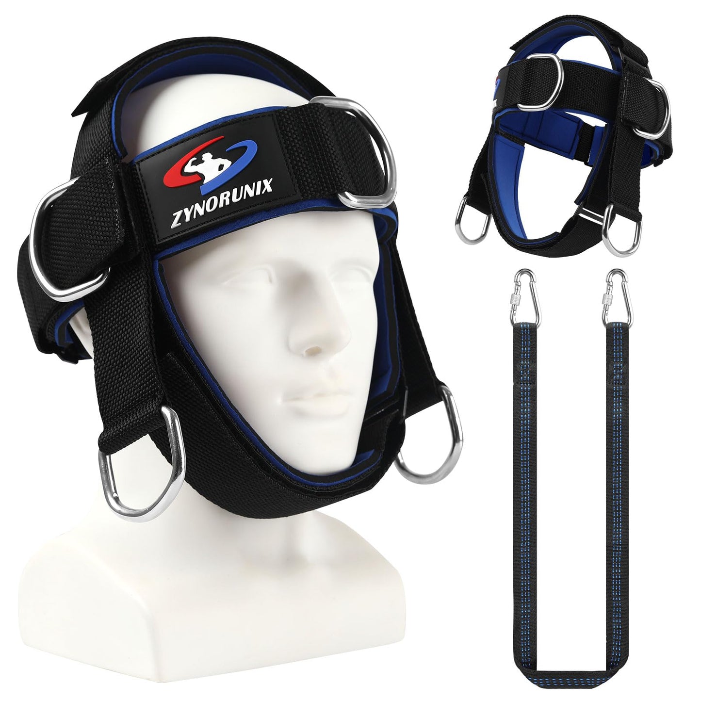 Fitness Neck Head Harness Trainer, Adjustable Chin Strap and Head Harness Strength with Nylon Tether, Neoprene Neck Exerciser for Weight Lifting, Home and Gym Use, Black