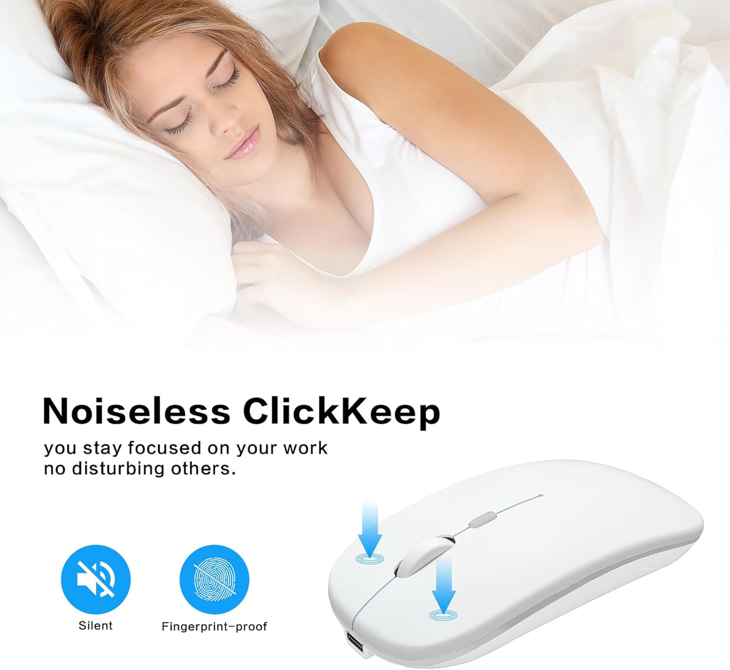 AIKOKOK 5.2 2.4G Wireless Bluetooth Mouse, Rechargeable, Dual Mode Bluetooth & USB, LED Lights, Slim, Silent, Portable