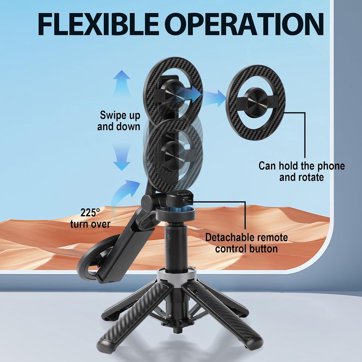 BScintilla 4-in-1 360 Multifunctional Magnetic Selfie Stick,Universal Rotation Phone Tripod with Wireless
