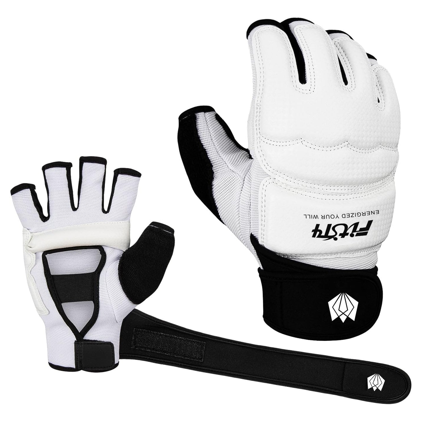 FitsT4 Sports Half Mitts MMA UFC Training Boxing Punch Bag Kickboxing Sparring Grappling Martial Arts Muay Thai Taekwondo Wrist Wraps Support Gloves for Women Men Kids White L