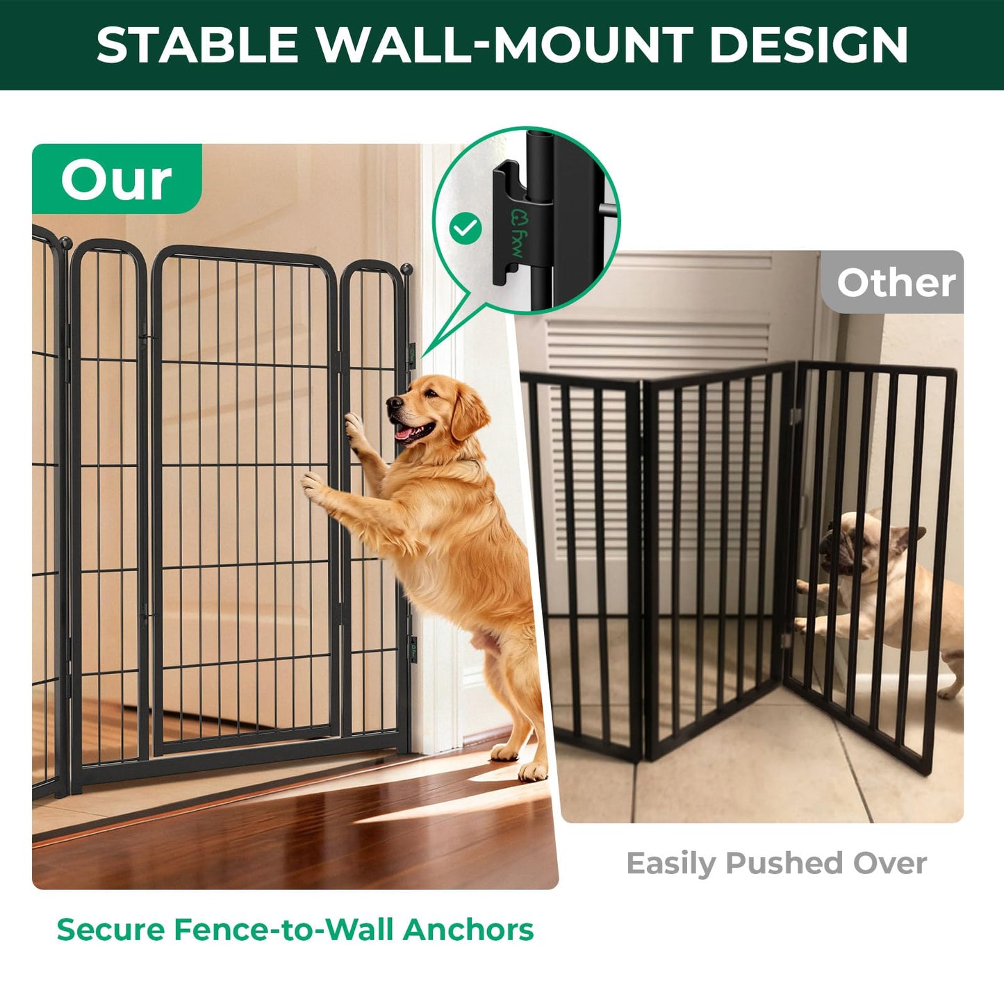 FXW Dog Gate Extra Wide Designed for Indoor Use, Adjustable Width Up to 111-inch Wide (40" H 4 Wire Panels for Medium and Large Dogs), Black