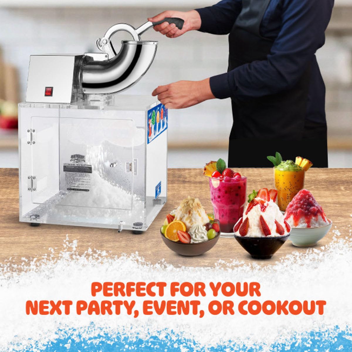 Polar Blast Snow Cone Machine - Acrylic Crushed Ice Maker Grinds Up to 500lbs of Ice Per Hour for Parties, Events, and More by Great Northern Popcorn