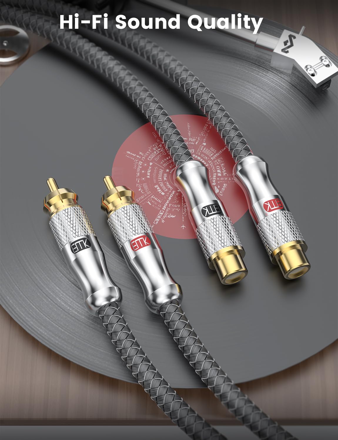 2RCA 2RCA 2RCA Theater(12Ft/4M,Silver) EMK Extension Cable, Male to Female Extension Cord, Gold Plated Heavy Duty