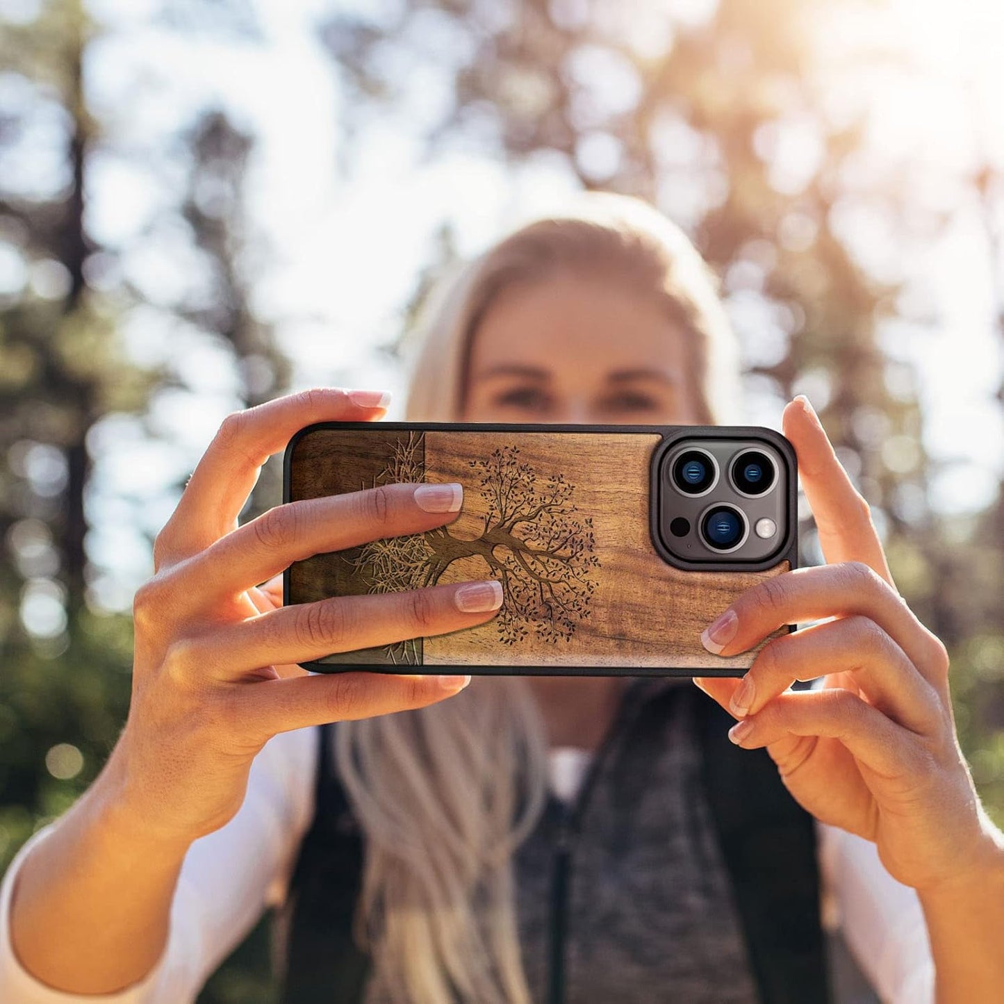 Carveit 14 Magnetic Wood Case for iPhone Pro Max [Natural Wood & Black Soft TPU] Unique & Classy Wooden Shockproof