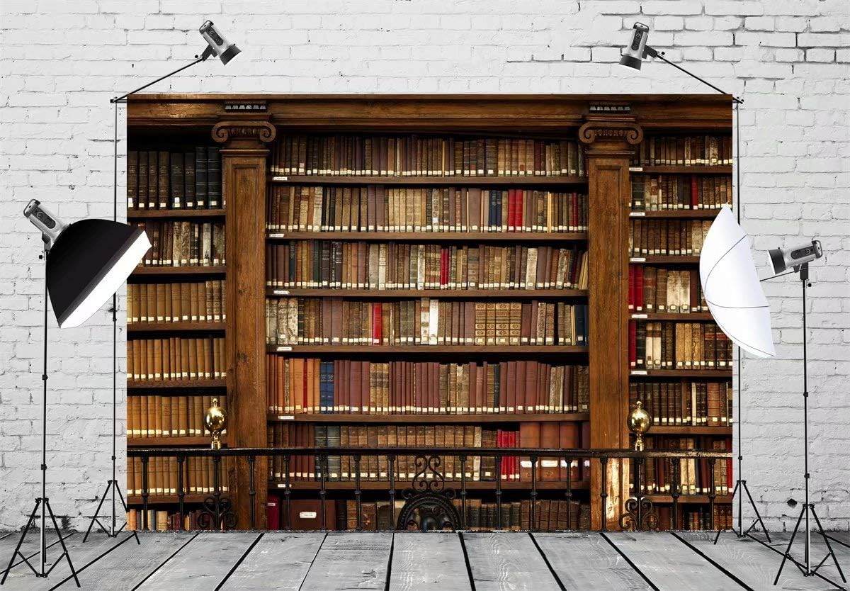 BELECO 8x6ft L-0003 Fabric Vintage Bookshelf Backdrop Books Antique Book Racks Old Library Phtography Backdrop