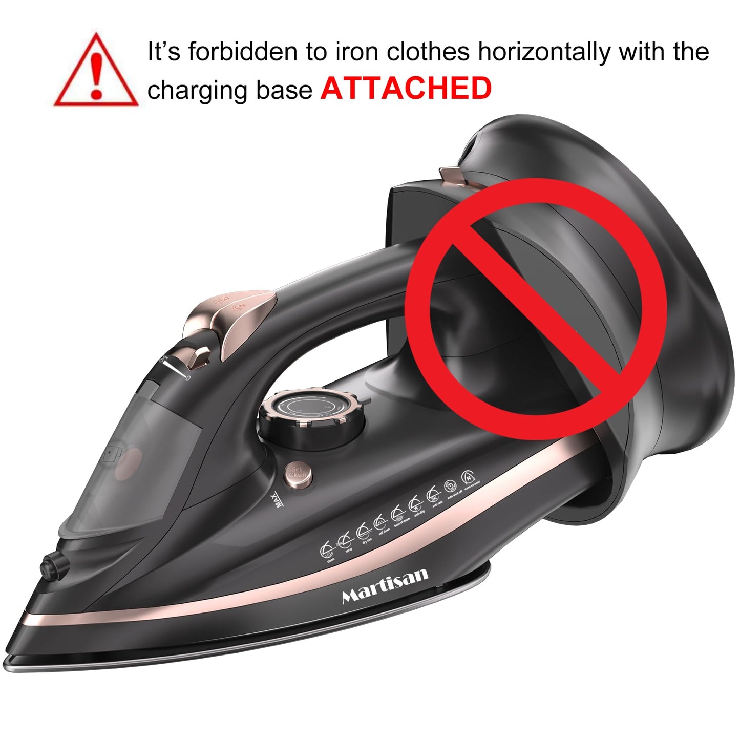 Martisan Cordless Iron for Clothes, 1600W, Wireless, Rapid Heating, Retractable Cord, Power Charging Base, Ceramic Soleplate, Auto-off, Anti-calc, Anti-drip, Self Clean