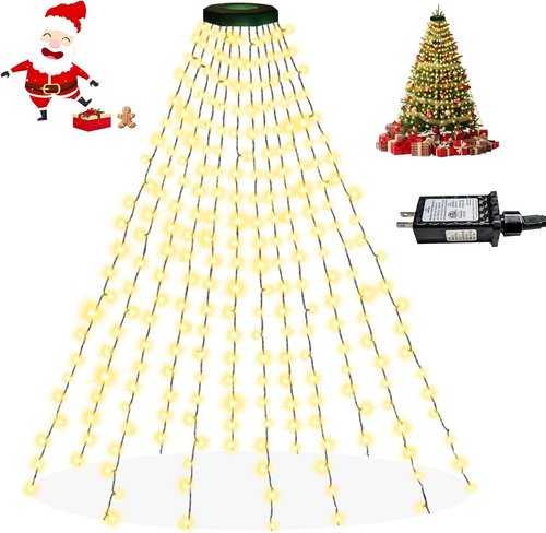 Easy Christmas Lights - 420 LED Waterfall Tree Topper | 8.2FT, 12 Lines, 8 Modes & Timer, Waterproof for 6FT Xmas Tree (Warm White)