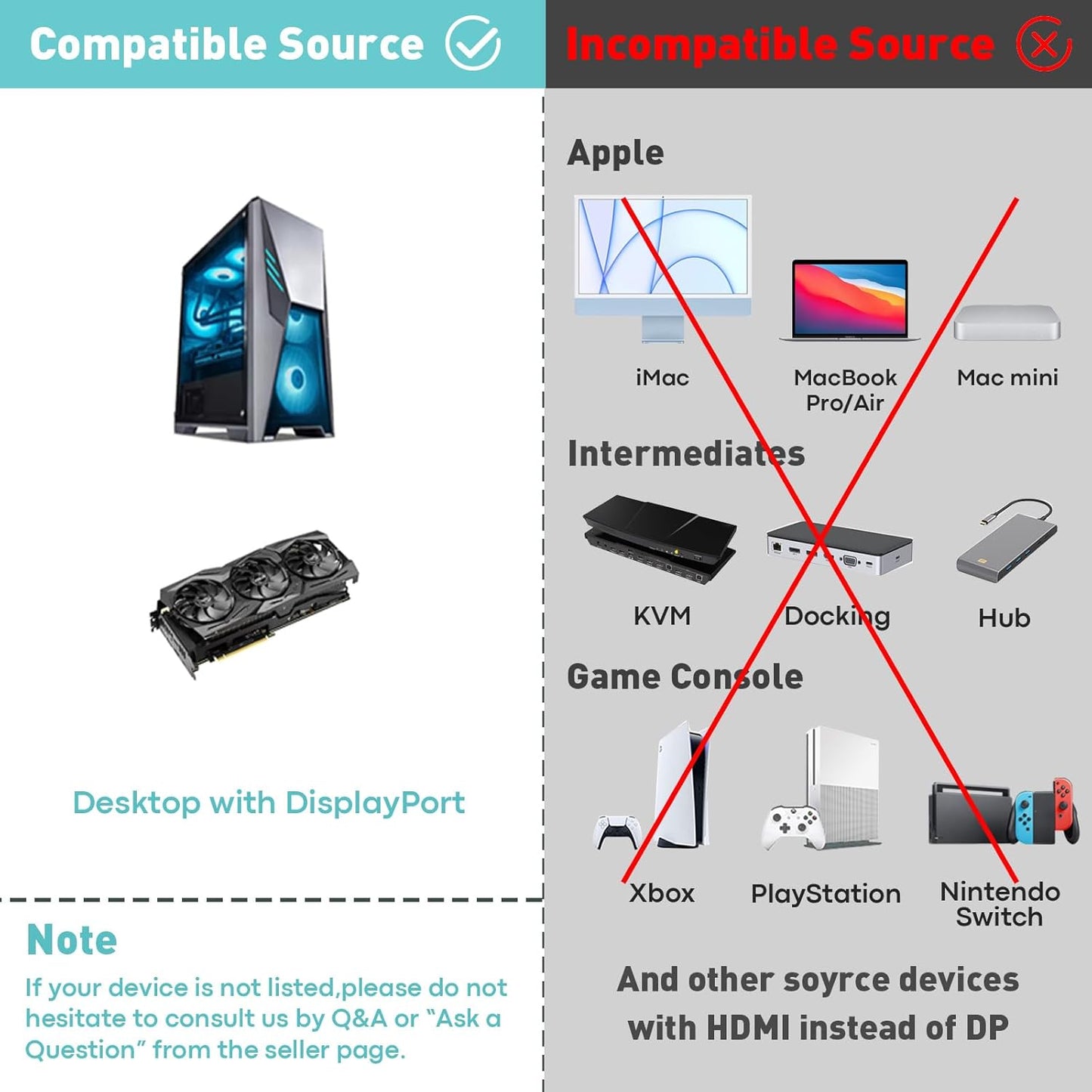 4K 6Ft, 1.2 1.4 4K@30Hz, 2K@60Hz, UANTIN DisplayPort to HDMI Cable Uni-Directional Only, DP (Source) to HDMI (Display)