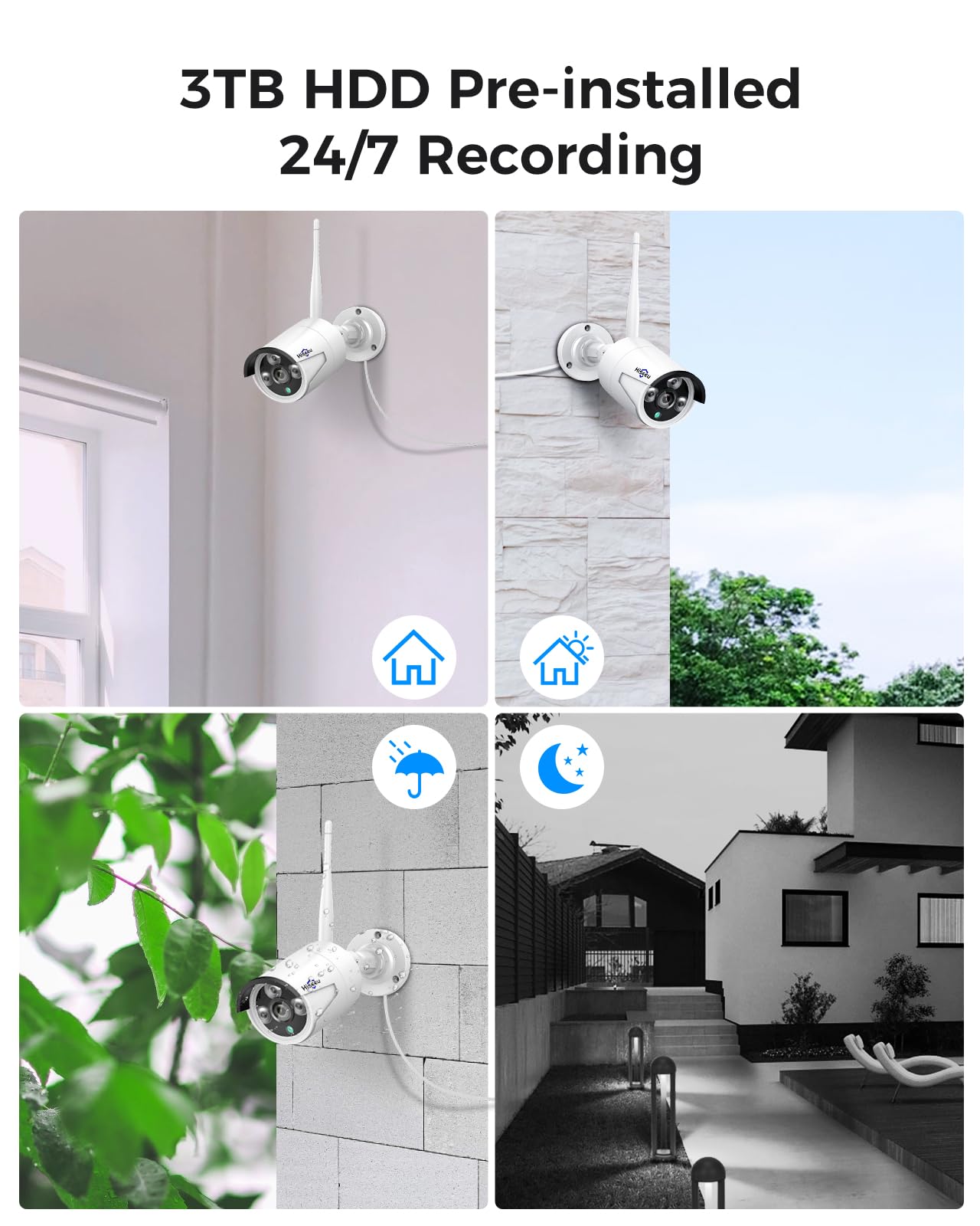Hiseeu Wireless Pro WiFi Security Camera System, 16CH 4K NVR Kit, Plug-in Powered 12Pcs 5MP CCTV Home Security Camera System for Indoor/Outdoor, Night Vision, Waterproof, Motion Detection, 3TB HDD