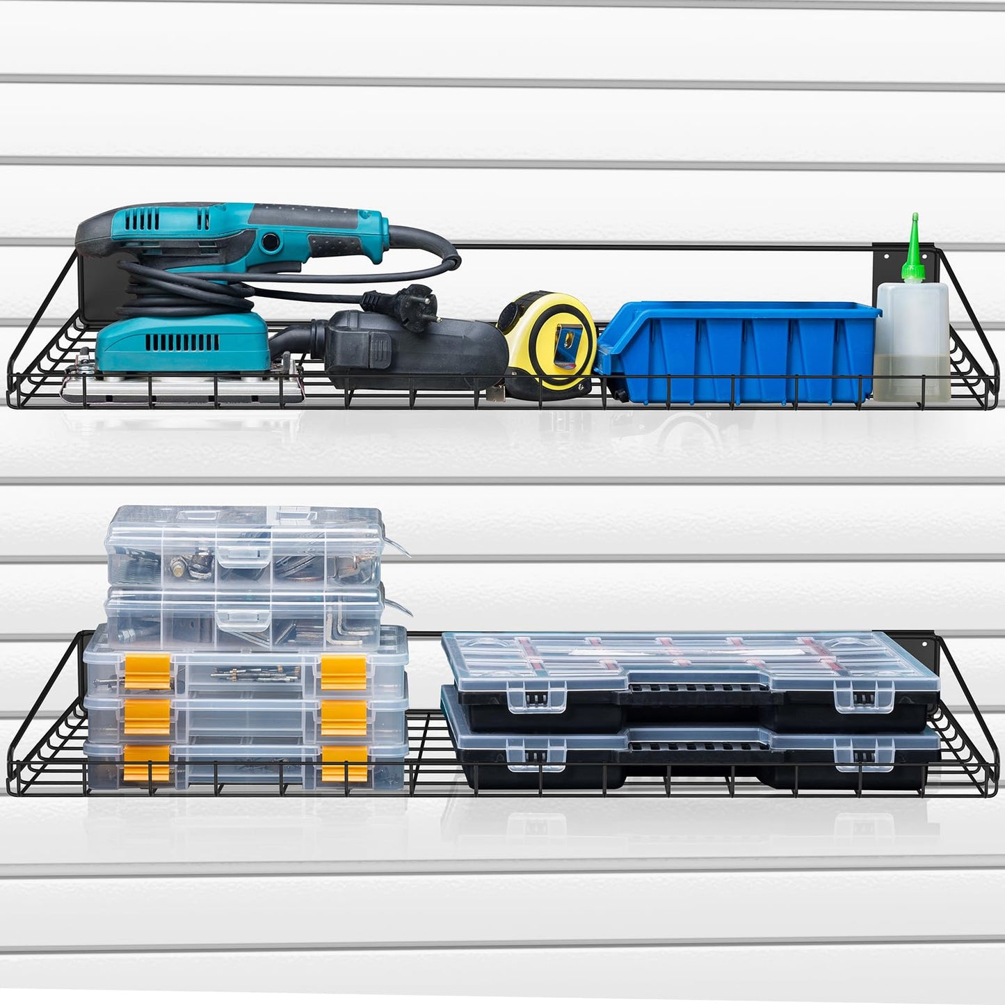 BeapTcely 4 Pcs Slatwall Wire Shelf, 24 x 12 Inch Metal Slat Wall Shelves Heavy Duty Slat Wall Shelf Organizer Slatwall Shelving Accessories for Garage, Home (4, 23.6" x 11.8")