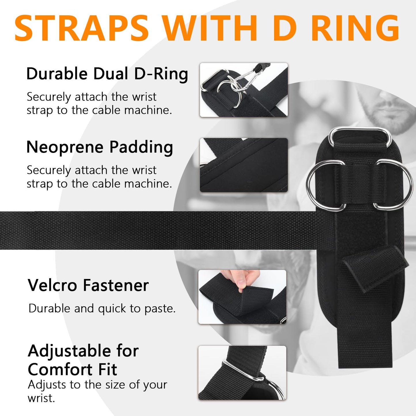 Weight Lifting Straps,Lifting Wrist Straps,Weight Straps,With D-Rings,Wrist Wraps for Weightlifting,for Men and Women for Cable Machines,Deadlifts,Snatches,Pull-Ups
