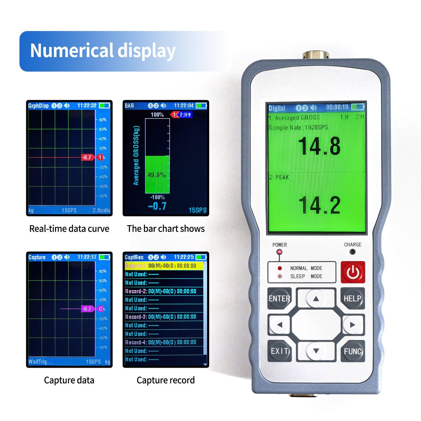 Digital Force Gauge with S Type Load Cell,Push Pull Gauge Dynamometer,Peak/Track Mode, ± 0.05% F.S Accuracy Input MV Signal Test G/kg/T/lb/oz/N/KN/Nm/Ncm/Pa/MPa/GPA/Psi/bar etc. (0-1T)