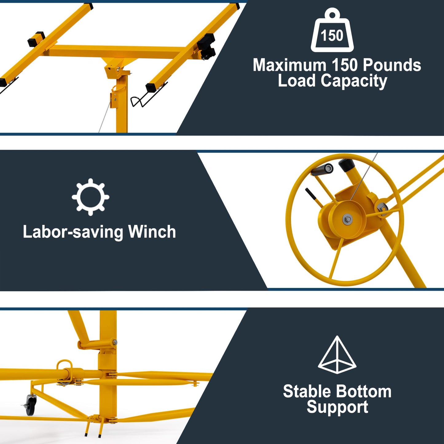 Drywall Lift 16 Ft,Sheetrock Lift Drywall Lifter,150LBS Heavy Duty Rolling Lifter Panel,Hoist Jack with 360° Adjustable Telescopic Arm & 3 Lockable Wheels (16 Ft Yellow) (16FT Yellow)