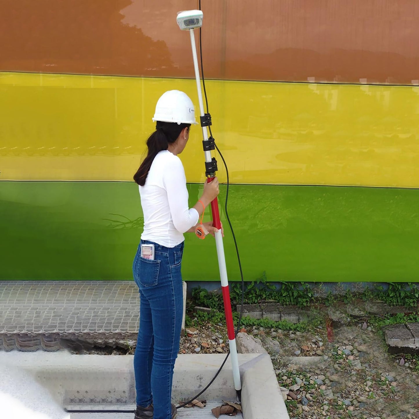 SingularXYZ 4.65m/15.25FT Aluminum Prism Pole - Dual Scale, Quick Release Clamp & 40-Minute Bubble Level, Survey GPS Pole for GPS/GNSS/Total Stations