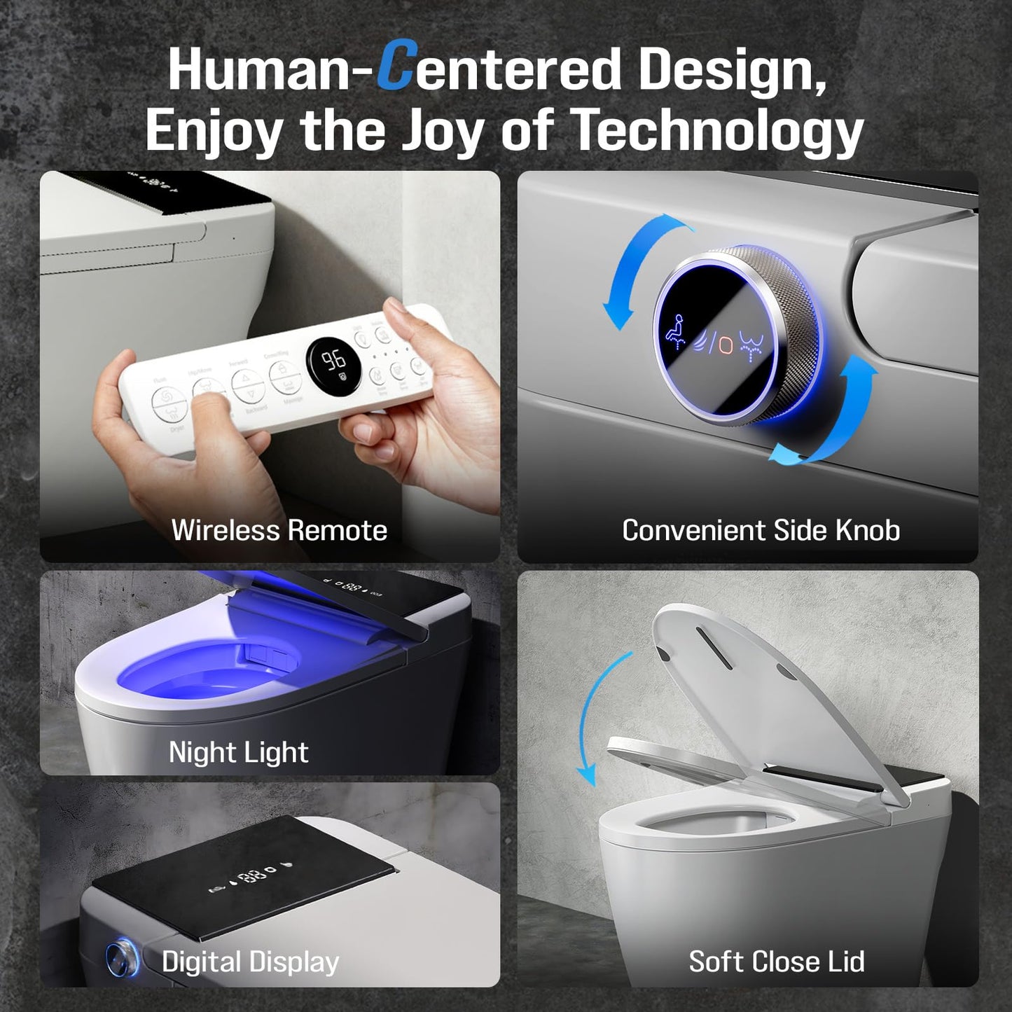Smart Toilet with Bidet Built-in, Auto Flush Modern Bidet Toilet Combo with Foot Sensor, Heated Seat, Warm Air Dryer & LED Display, Tankless One Piece Elongated Electric Toilet, 1.28 GPF