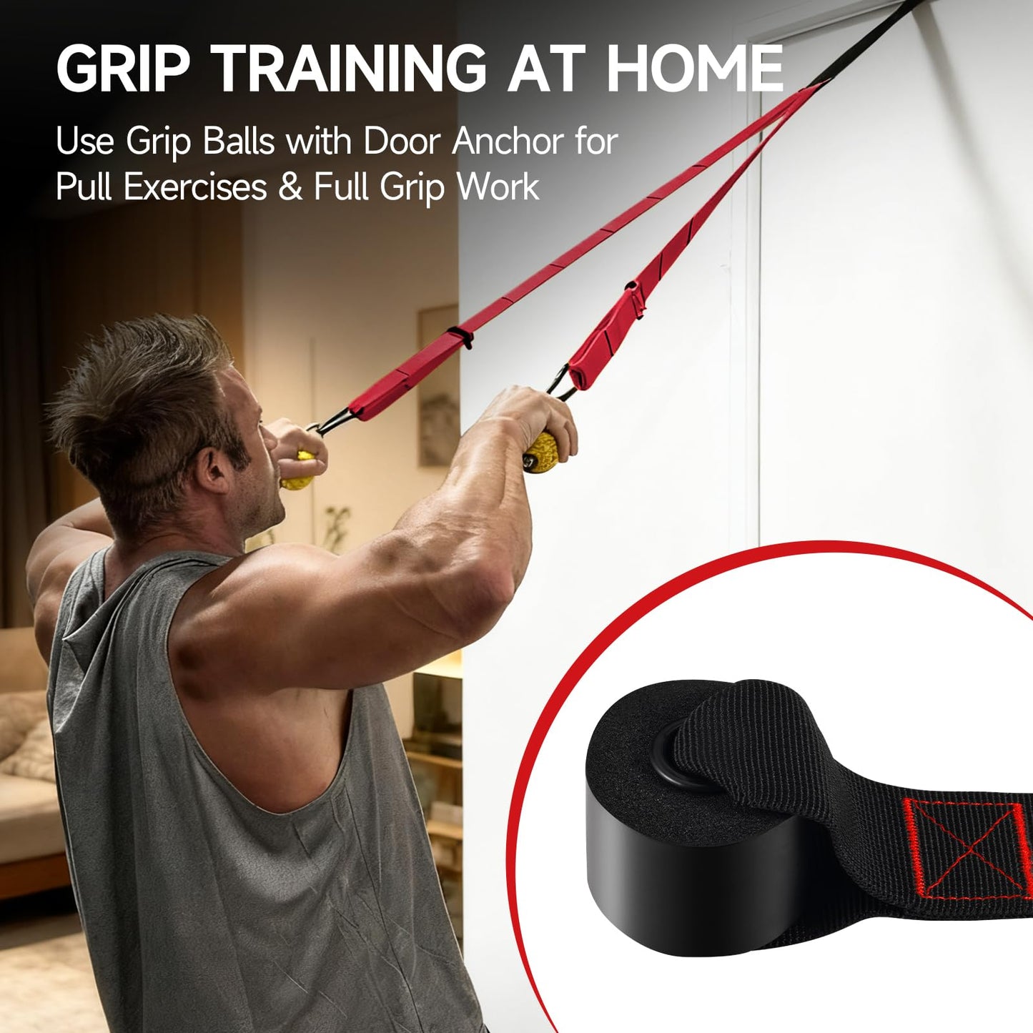 FitBeast Pull Up Ball Grips & Finger Straps Set – Grip Balls for Dead Hangs, Pull Ups, Climbing & Home Gym Training (Red)