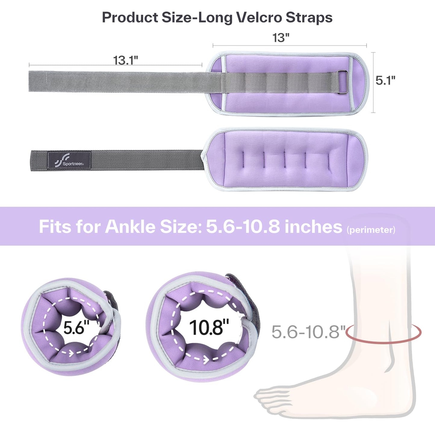 Sportneer Ankle & Wrist Weights with Reflective Straps for Women, Men & Kids – 1/2/3/4/5/10 lb Weighted Weights for Strength Training, Walking, Running, Pilates, Physical Therapy, Leg & Arm Workouts