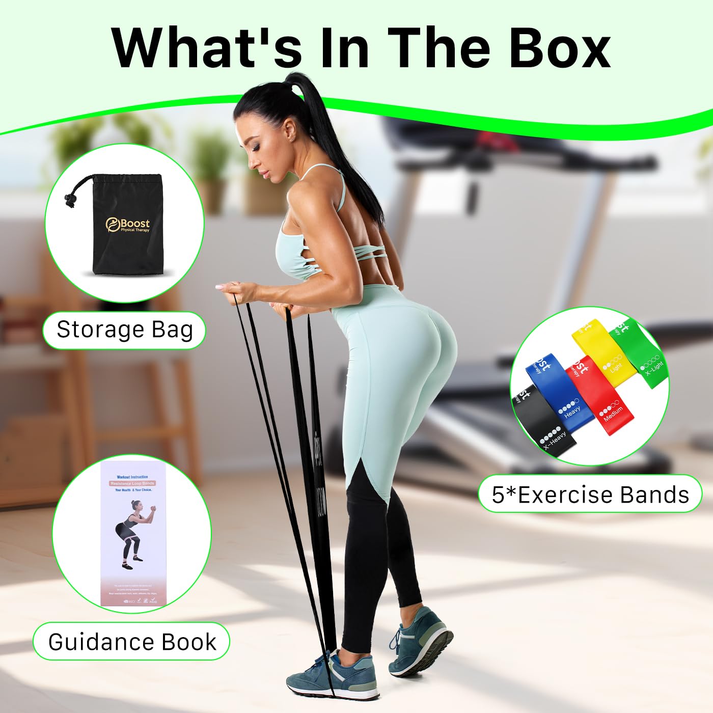 BOOSTFIT Resistance Bands for Working Out, Exercice Bands Set with 5 Different Levels for Physical Therapy, Elastic Bands with Instruction Guide and Carry Bag for Indoor & Outdoor Fitness