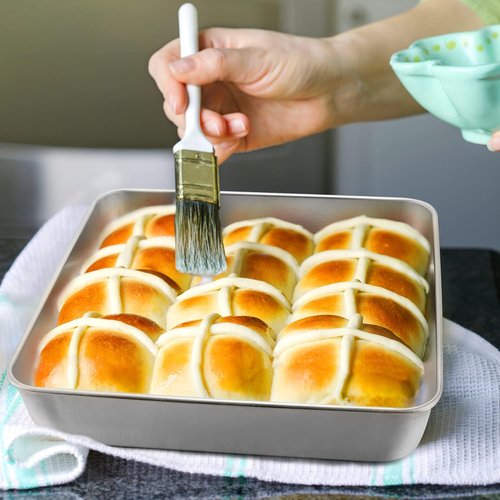 E-far Square Cake Pan Set - 6/8/9 Inch Stainless Steel Bakeware with Lids, Non-Toxic & Dishwasher Safe - 6 Pieces