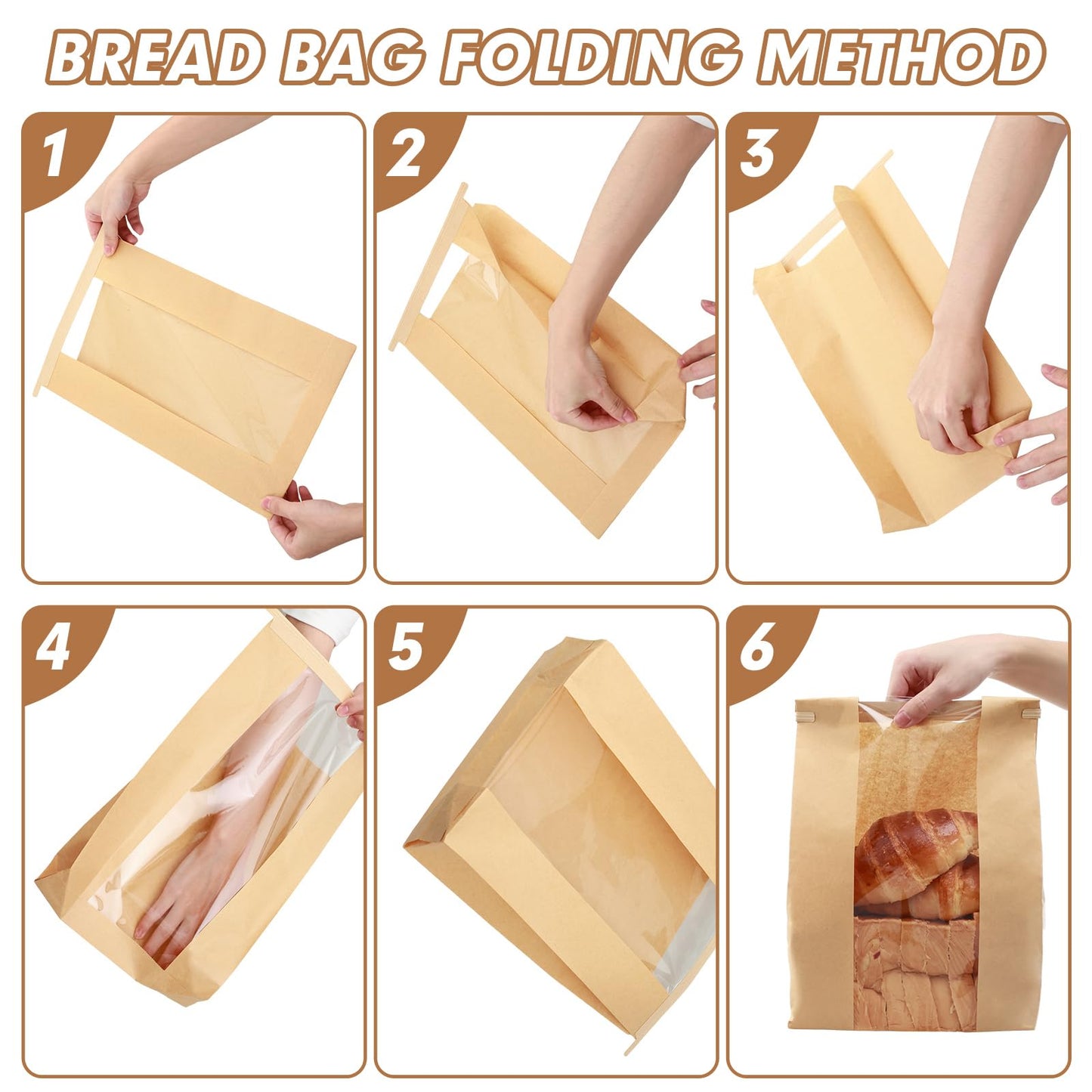 Aertiavty 120 Packs Bread Bags for Homemade Bread, 14" x 8.3" x 3.5" Bakery Bags with Window, Sourdough Bread Bags with Label Sealing Stickers, Paper Bread Bag for Sourdough, Snacks, Kraft