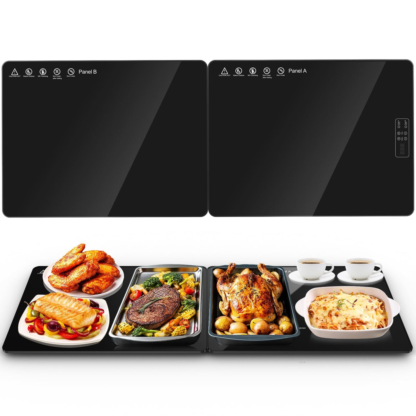Electric Warming Mat for Food 32" x 12", Tempered Glass Top,Food Warmer Tray for Countertop, Parties Buffet,Gatherings,Adjustable 104–212°F with 1–12h Timer,Built-in Thermostat & Overheat Protection