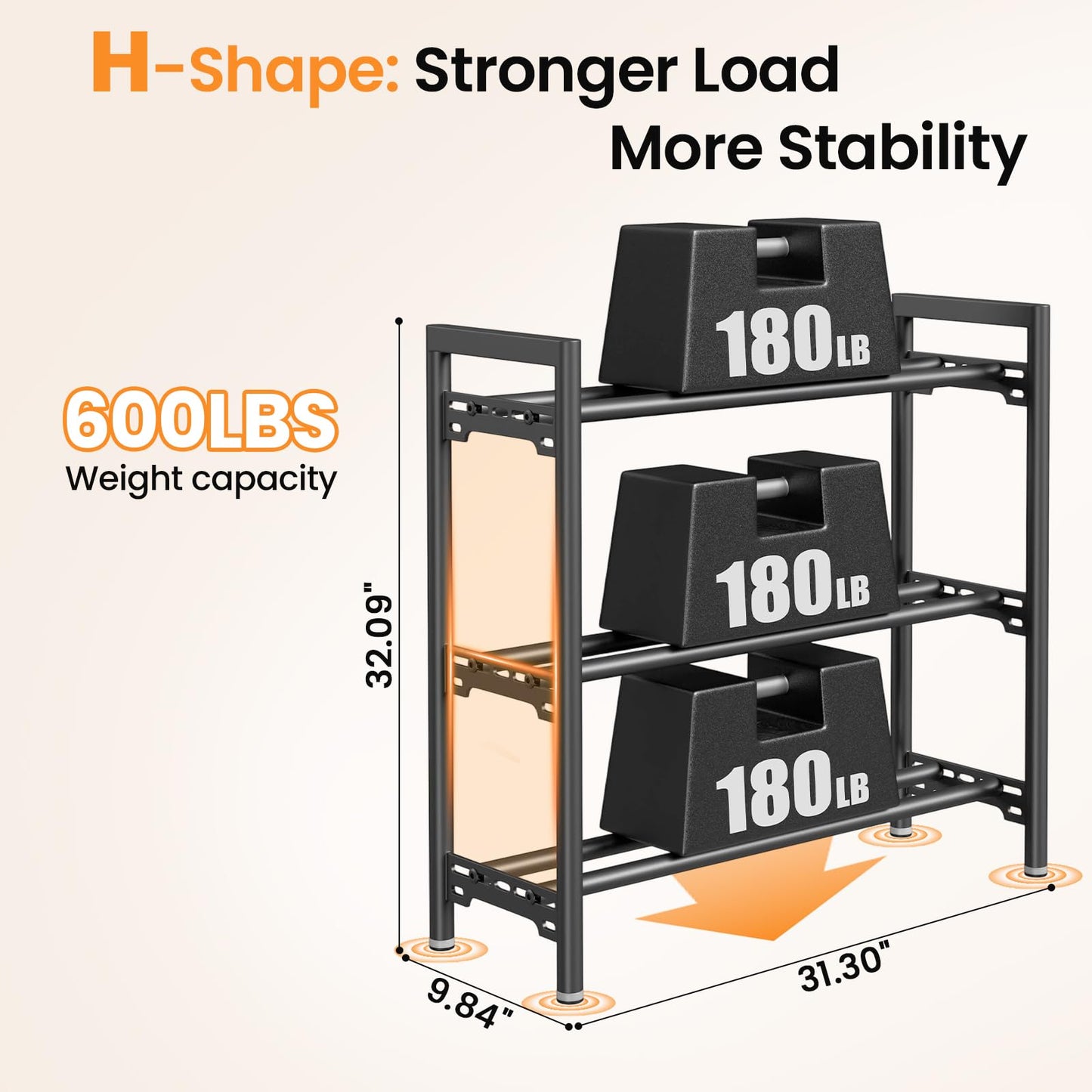 Upgraded Dumbbell Rack, 600LBS Heavy Duty Weight Rack for Home Gym, 3 Tier Weight Rack for Dumbbells & Kettlebells Organizer (Rack Only)