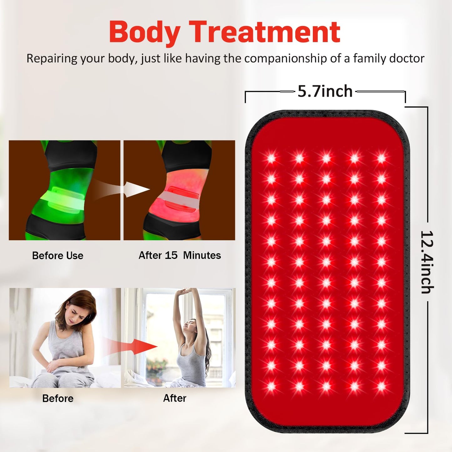 Red Light Therapy for Body, 660nm 850nm Infrared Light Therapy Pad, Wearable Wrap with Timer Remote Control for Back Shoulder Waist Knee, Infrared Light Device Home Use, 12.4'' x 5.7'' Large Area