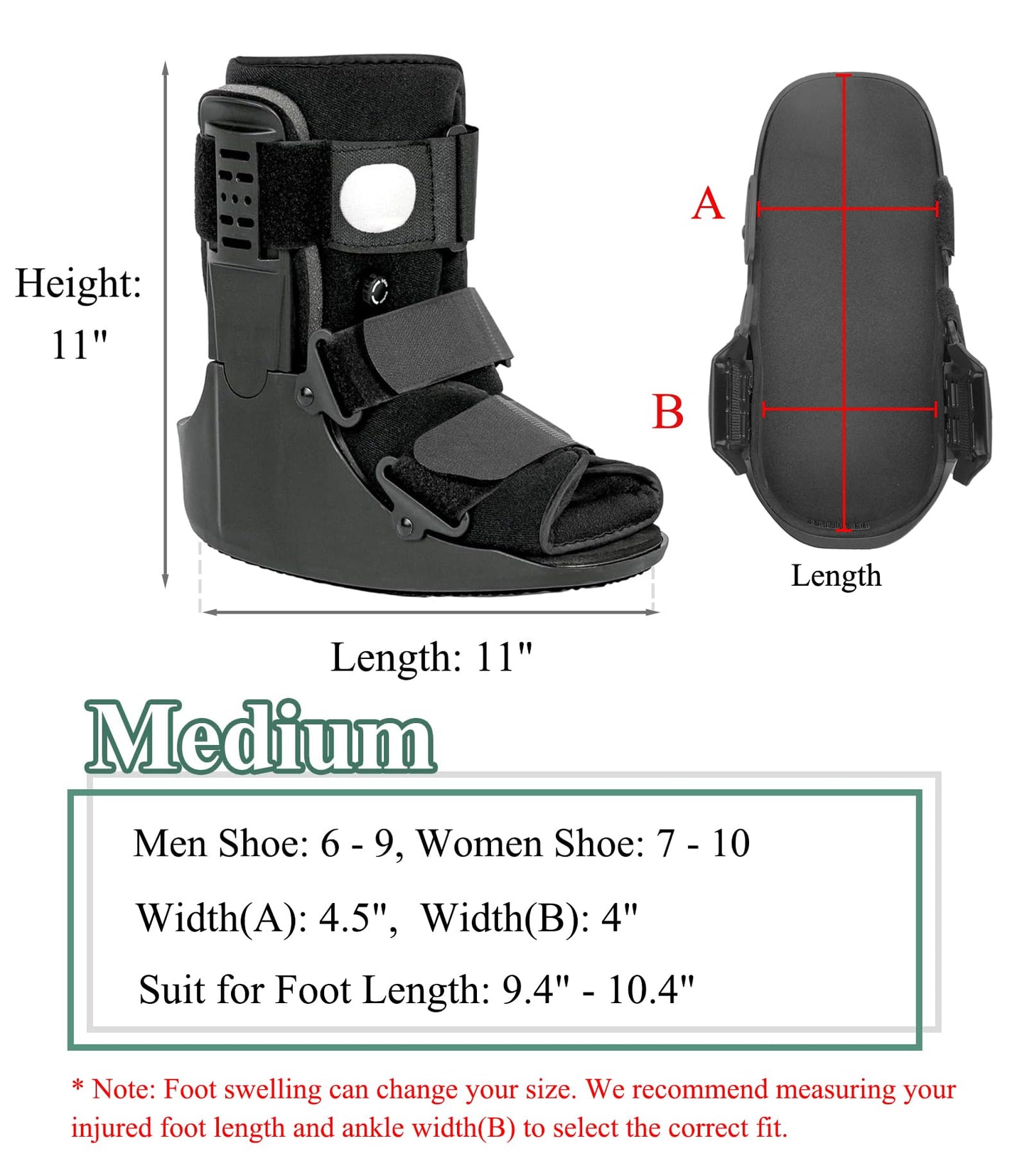 Jewlri Air Walking Boot, Fracture Boot Short Walker Protection Fits Left or Right Foot Ankle Support for Injuries Fractures Sprains Black M