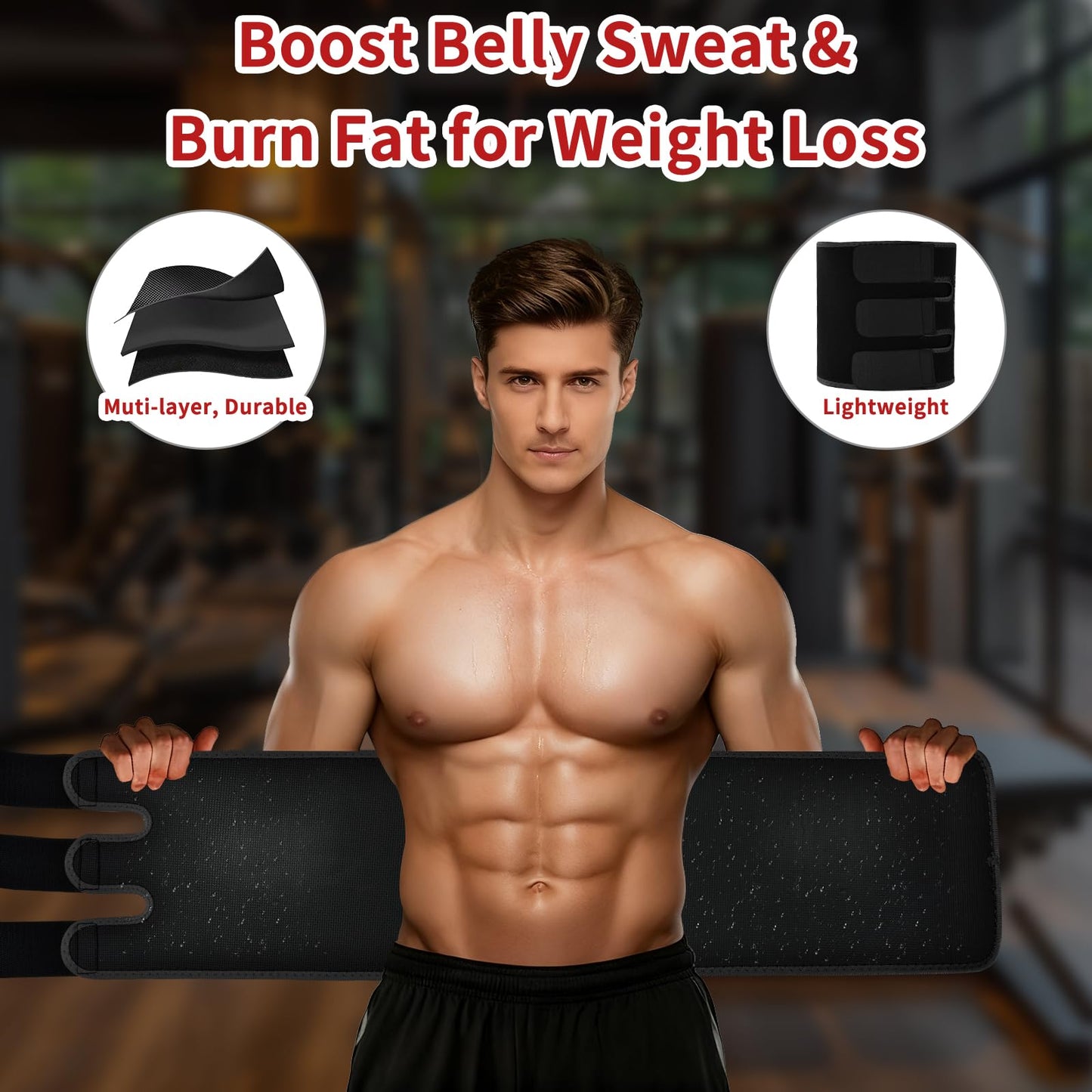 NEWCOO Sweat Waist Trainer For Women Men Waist Trimmer Sweat Belt Band Stomach Wrap Faja For Workout Weight Loss Lower Belly Fat Black