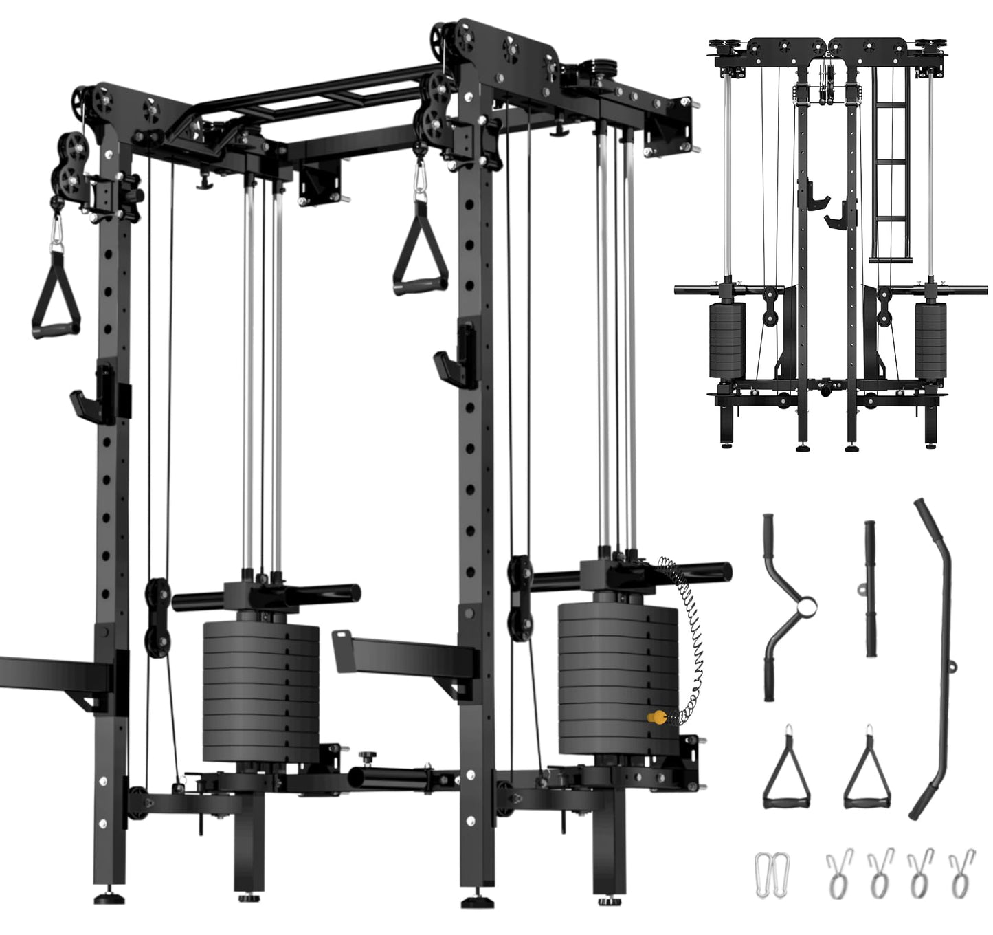 JEEKEE Folding Wall Mounted Power Rack with 180LB Weight Stack, 2400LB 2×3 Heavy Duty Squat Rack, Dual Cable Crossover System 1:1 Ratio, Functional Trainer for Home Gym Small Space,Black
