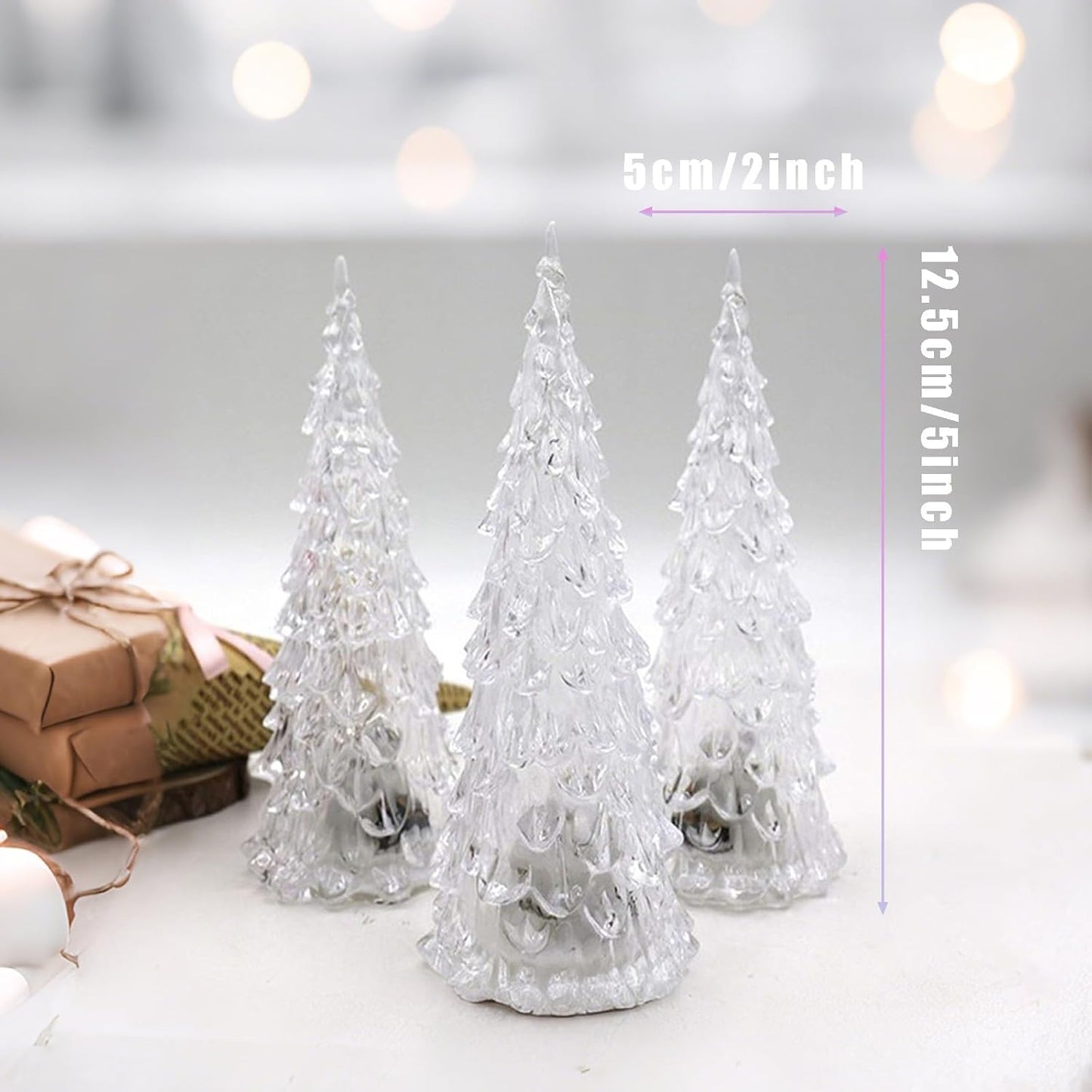 Acrylic Christmas Tree Lamp - 3 Pack Enchanted Color-Changing Lights | 5 x 2 Inch Mini Decor